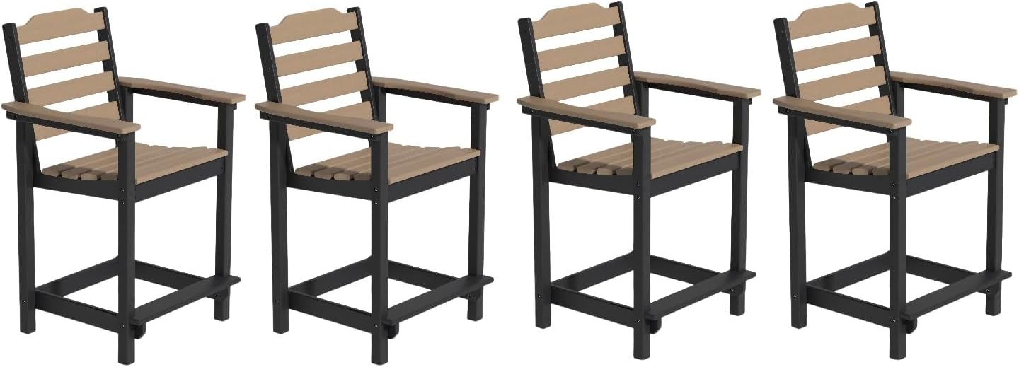 Tall Adirondack Chairs, Outdoor Balcony Chair, Patio Bar Stool with Widened Arms, High Back, Footrest, 400lbs, All-Weather Bar Height Chair for Garden, Yard, Backyard