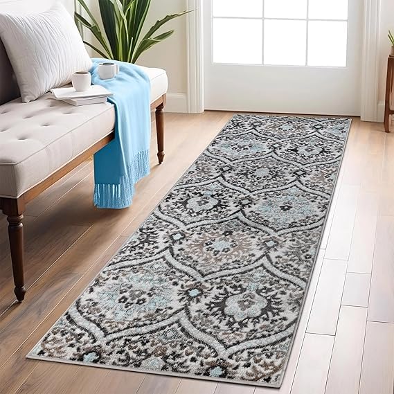 Superior Augusta 3 Piece Indoor Area Rug Set, Jute Backing, Floral Damask Decor for Hallway, Entry, Office, Kitchen, Bedroom, Living Room Floors, Plush Rugs, 2' 7" x 8', 2' x 3', 5' x 8', Beige