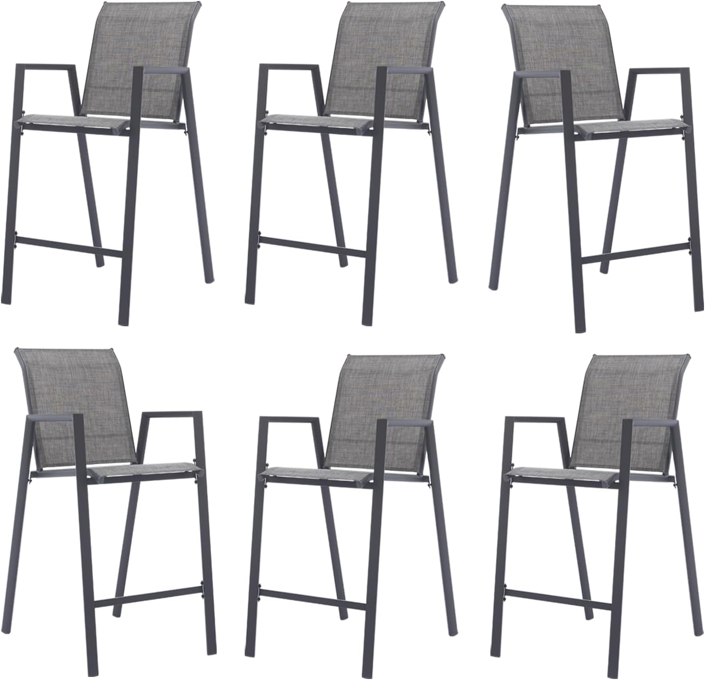 Outdoor Bar Stools Set of 2, 44'' Patio Bar Chairs with Textile High Back, Bar Height Chairs with Straight Armrest and Footrest, Blue