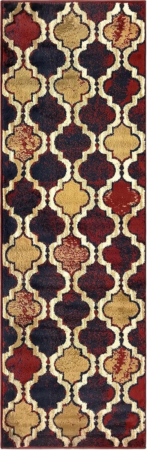 Superior Viking 3 Piece Indoor Area Rug Set, Jute Backing, Modern Trellis Decor for Hallway, Entry, Office, Kitchen, Bedroom, Living Room Floors, Plush Rugs, 2' 7" x 8', 2' x 3', 4' x 6', Chocolate
