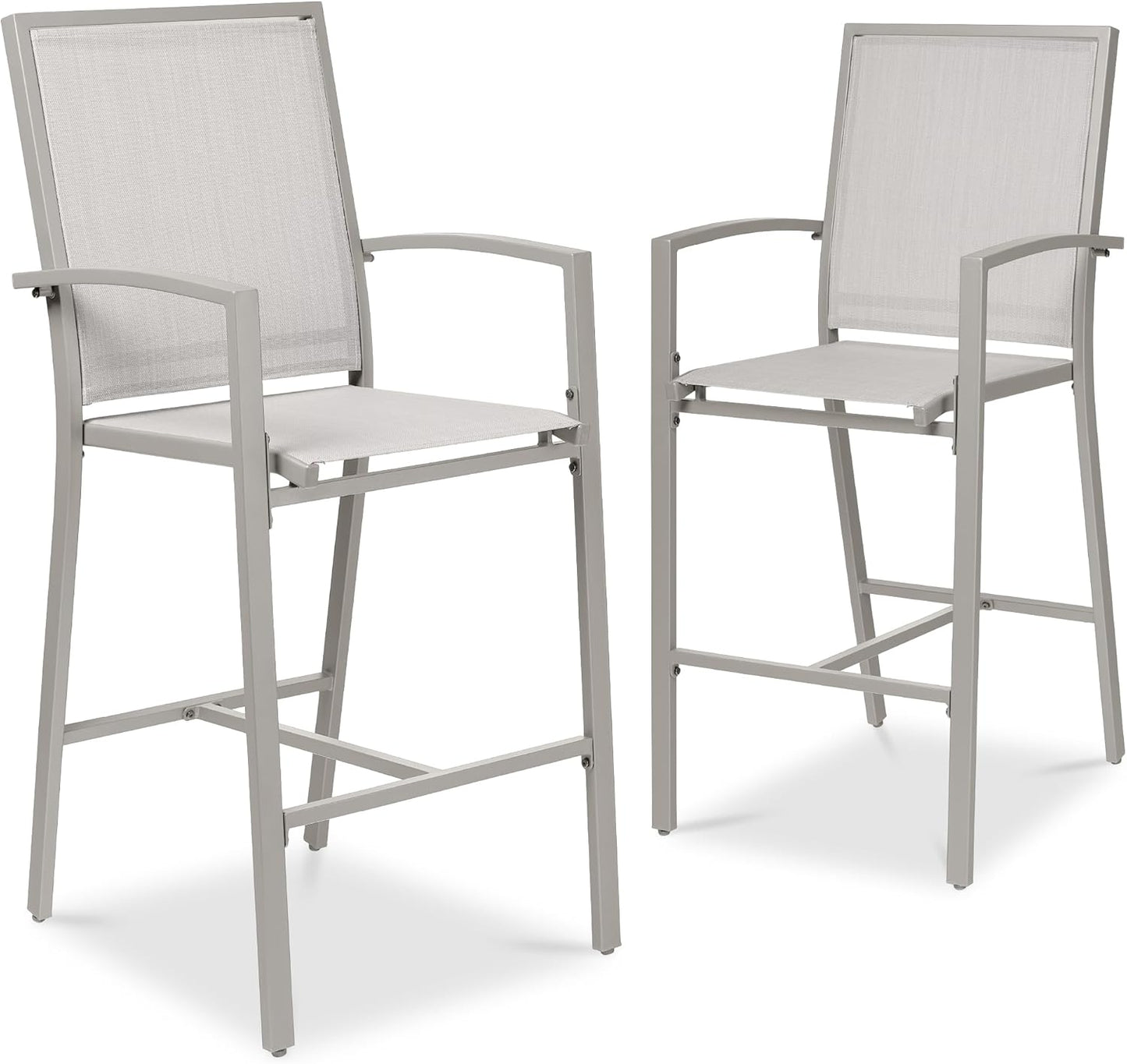 Best Choice Products Outdoor Bar Stools Set of 2, Bar Height, Patio Furniture, All Weather Mesh Design w/Armrest - Brown/Brown