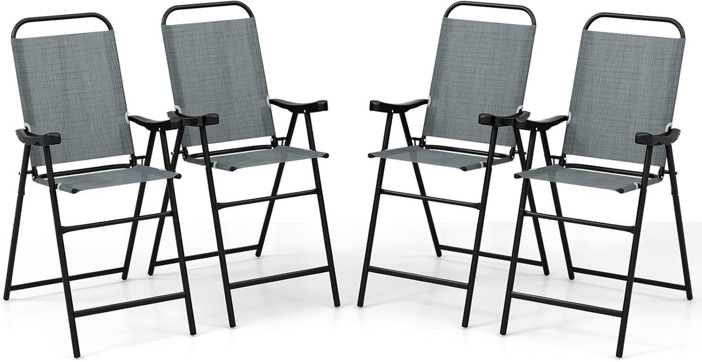COSTWAY 2 Pieces Patio Folding Bar Chairs, High Top Patio Bar Chair with Metal Frame & Footrest, Outdoor Counter Height Chairs for Balcony, Garden & Poolside, Coffee (1, Coffee)