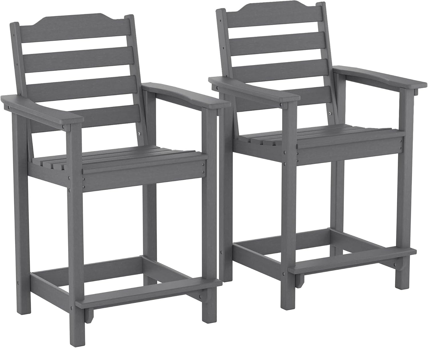 Tall Adirondack Chairs, Outdoor Balcony Chair, Patio Bar Stool with Widened Arms, High Back, Footrest, 400lbs, All-Weather Bar Height Chair for Garden, Yard, Backyard