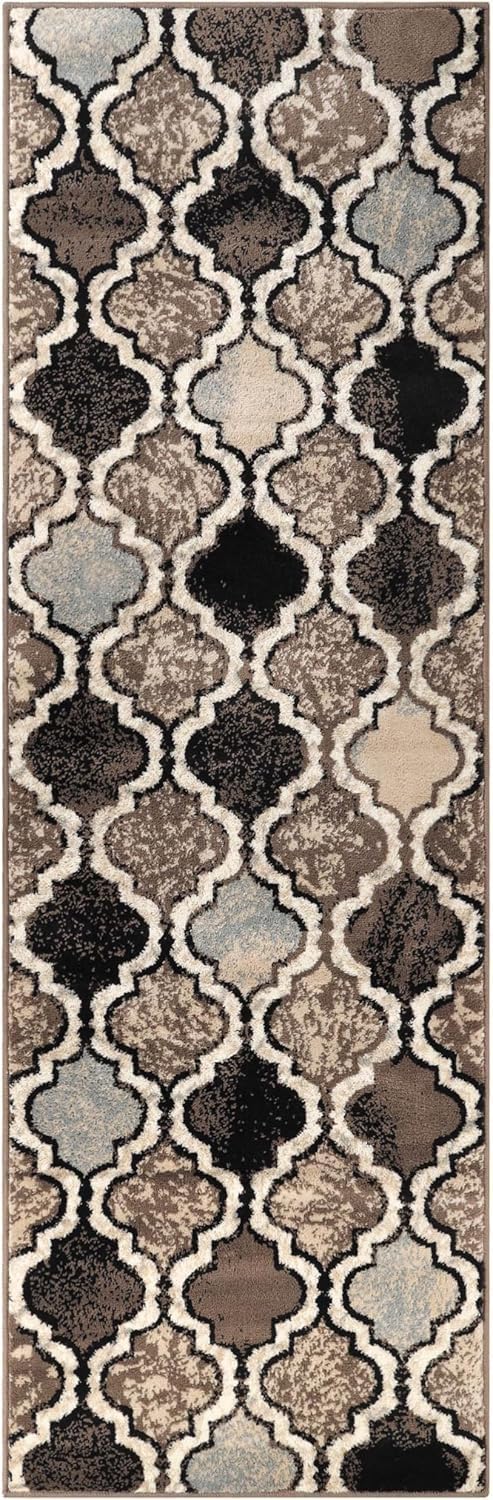 Superior Viking 3 Piece Indoor Area Rug Set, Jute Backing, Modern Trellis Decor for Hallway, Entry, Office, Kitchen, Bedroom, Living Room Floors, Plush Rugs, 2' 7" x 8', 2' x 3', 4' x 6', Chocolate