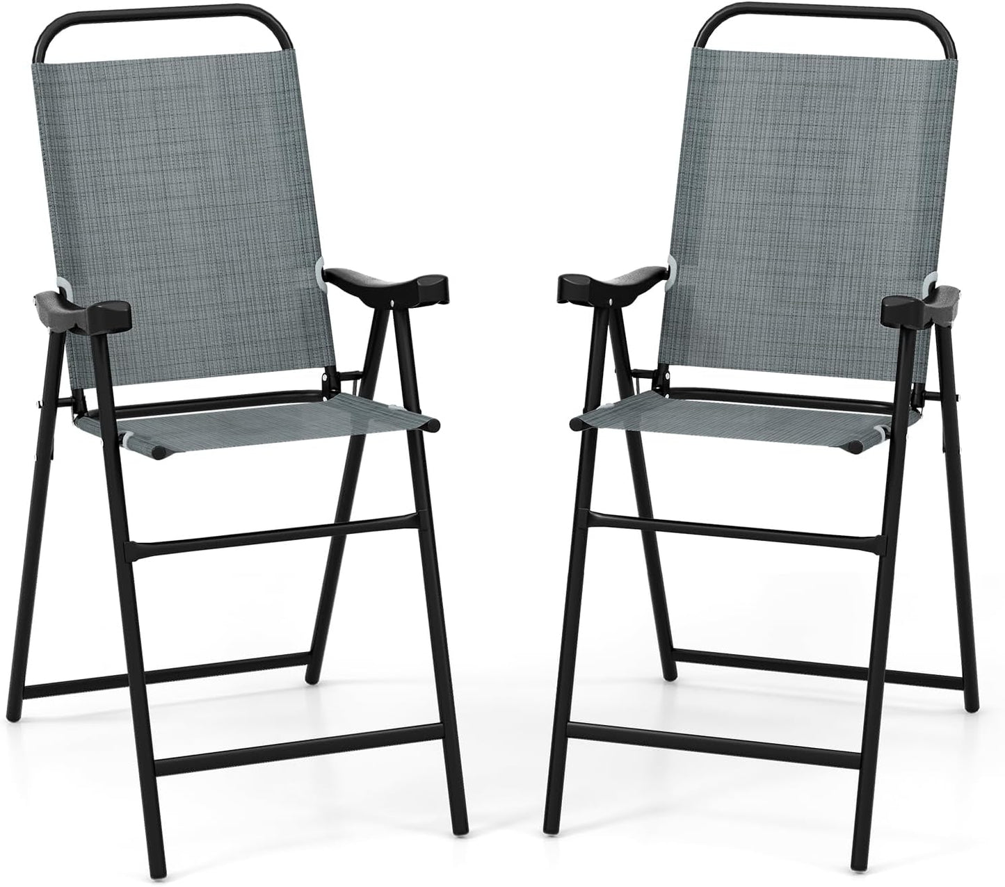 COSTWAY 2 Pieces Patio Folding Bar Chairs, High Top Patio Bar Chair with Metal Frame & Footrest, Outdoor Counter Height Chairs for Balcony, Garden & Poolside, Coffee (1, Coffee)