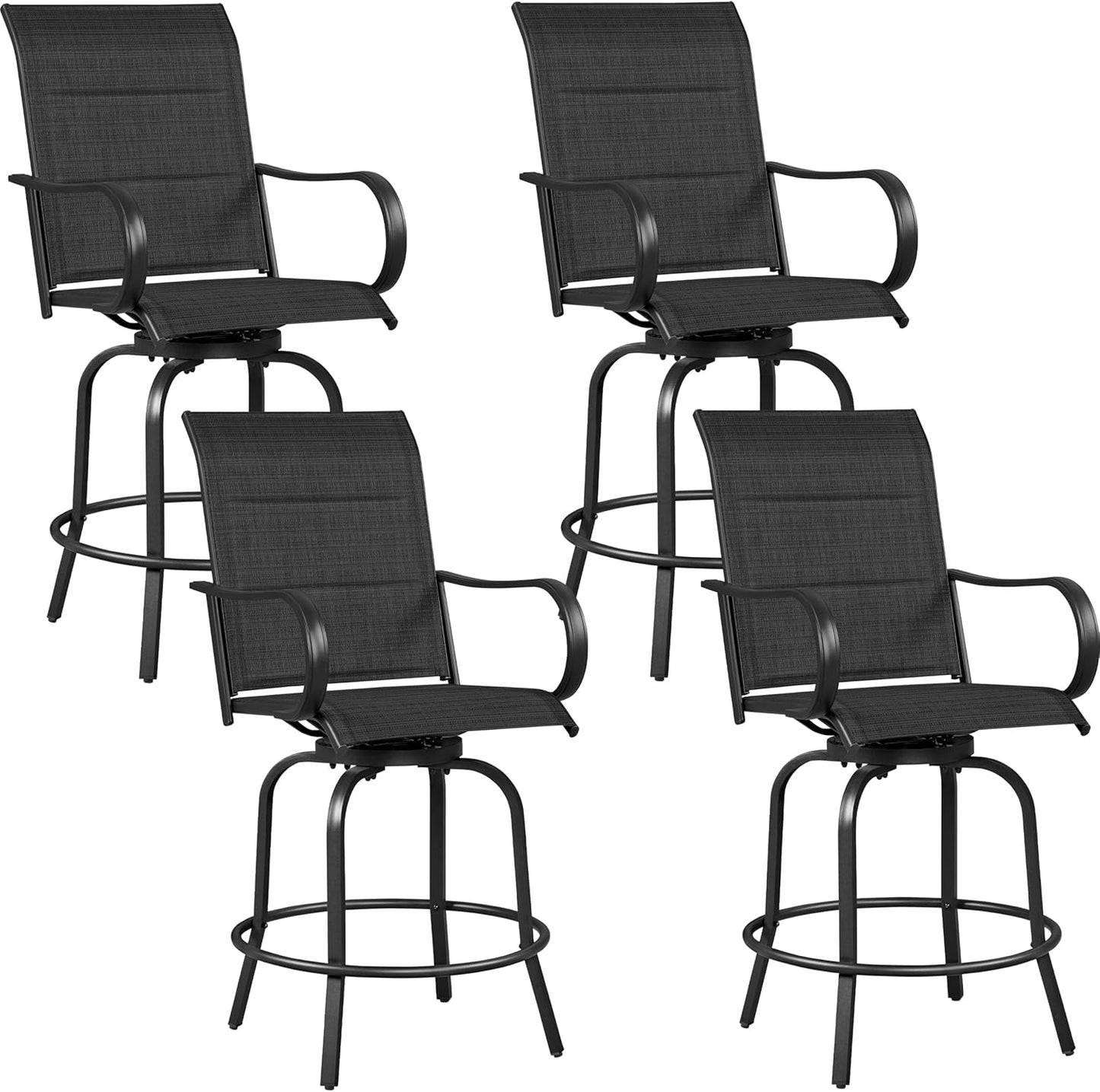 Yaheetech 2 Piece Patio Swivel Bar Stools Texteline Bistro Chairs with High Back/Armrest/Footrest, All Weather Padded Seating Outdoor Furniture Chairs for Outside, Lawn & Garden, Black/Brown