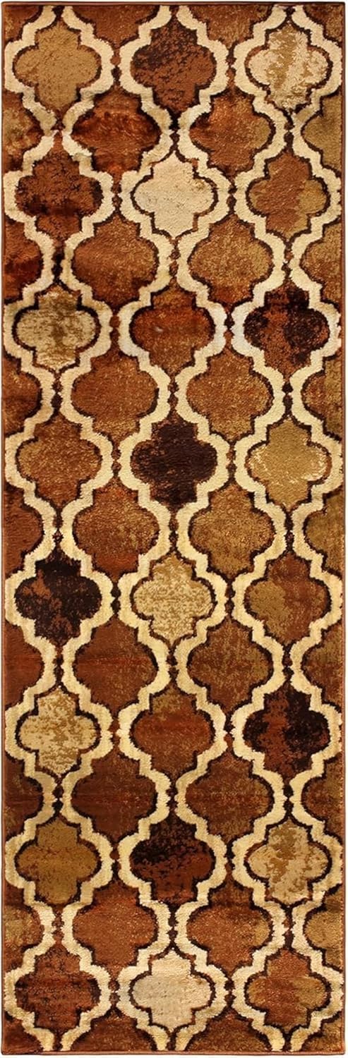 Superior Viking 3 Piece Indoor Area Rug Set, Jute Backing, Modern Trellis Decor for Hallway, Entry, Office, Kitchen, Bedroom, Living Room Floors, Plush Rugs, 2' 7" x 8', 2' x 3', 4' x 6', Chocolate
