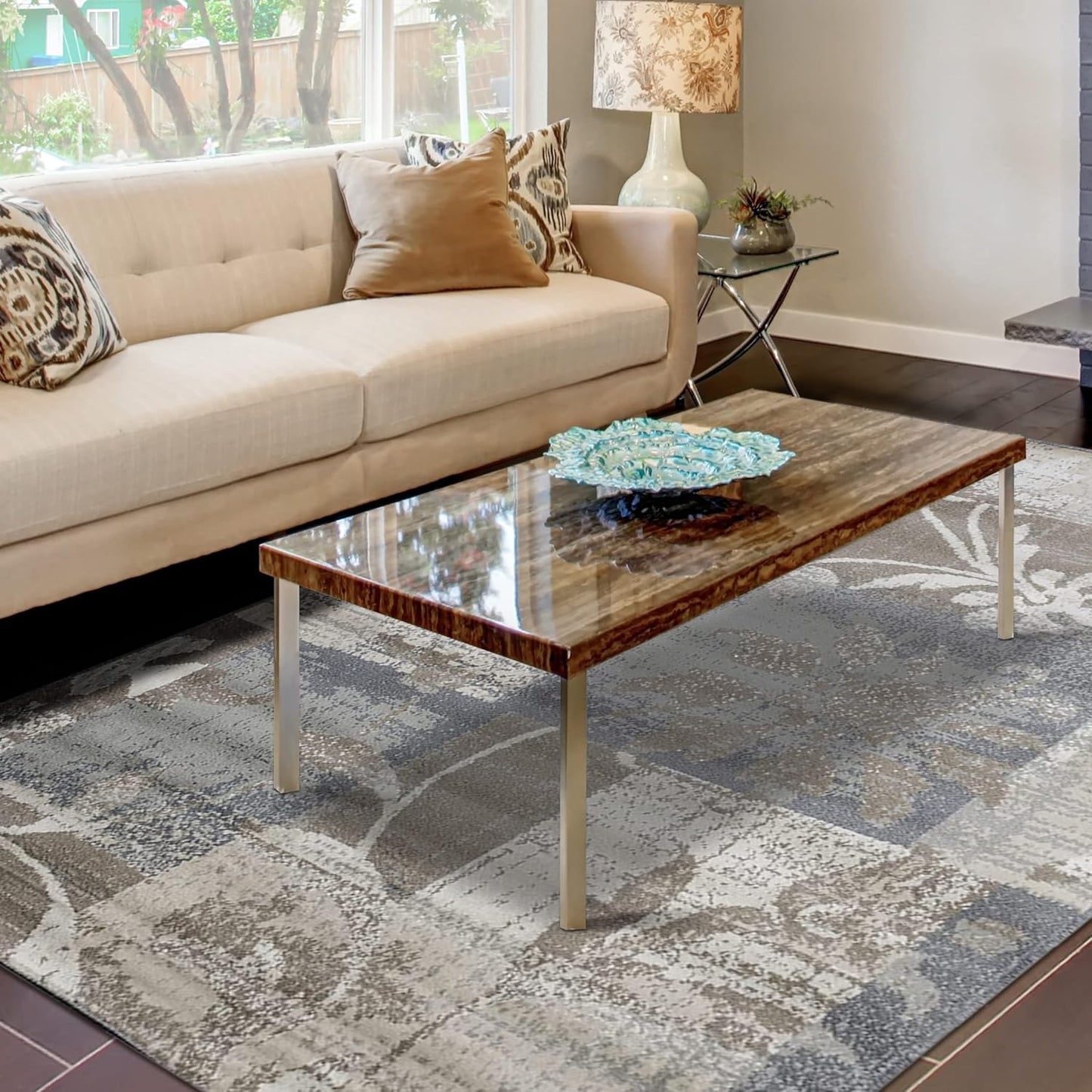 Superior Pastiche 3 Piece Indoor Area Rug Set, Jute Backing, Modern Floral Patchwork Decor, Hallway, Office, Kitchen, Bedroom, Living Room Floors, Plush Rugs, 2' x 3', 4' x 6', 6' x 9', Beige
