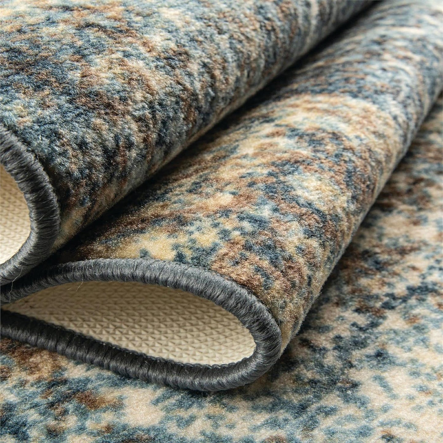 Superior Salford 3 Piece Indoor Area Rug Set, Jute Backing, Abstract Medallion Decor for Hallway, Office, Kitchen, Bedroom, Living Room Floors, Plush Rugs, 2' x 3', 2' 7" x 8', 8' x 10', Blue/Beige