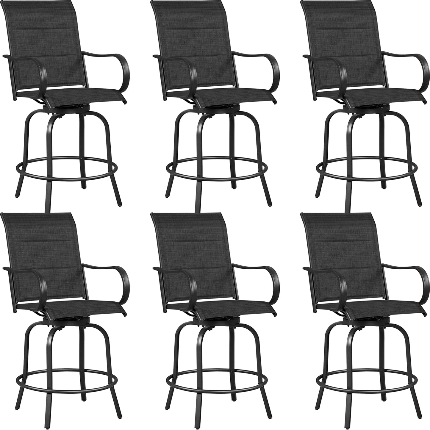 Yaheetech 2 Piece Patio Swivel Bar Stools Texteline Bistro Chairs with High Back/Armrest/Footrest, All Weather Padded Seating Outdoor Furniture Chairs for Outside, Lawn & Garden, Black/Brown