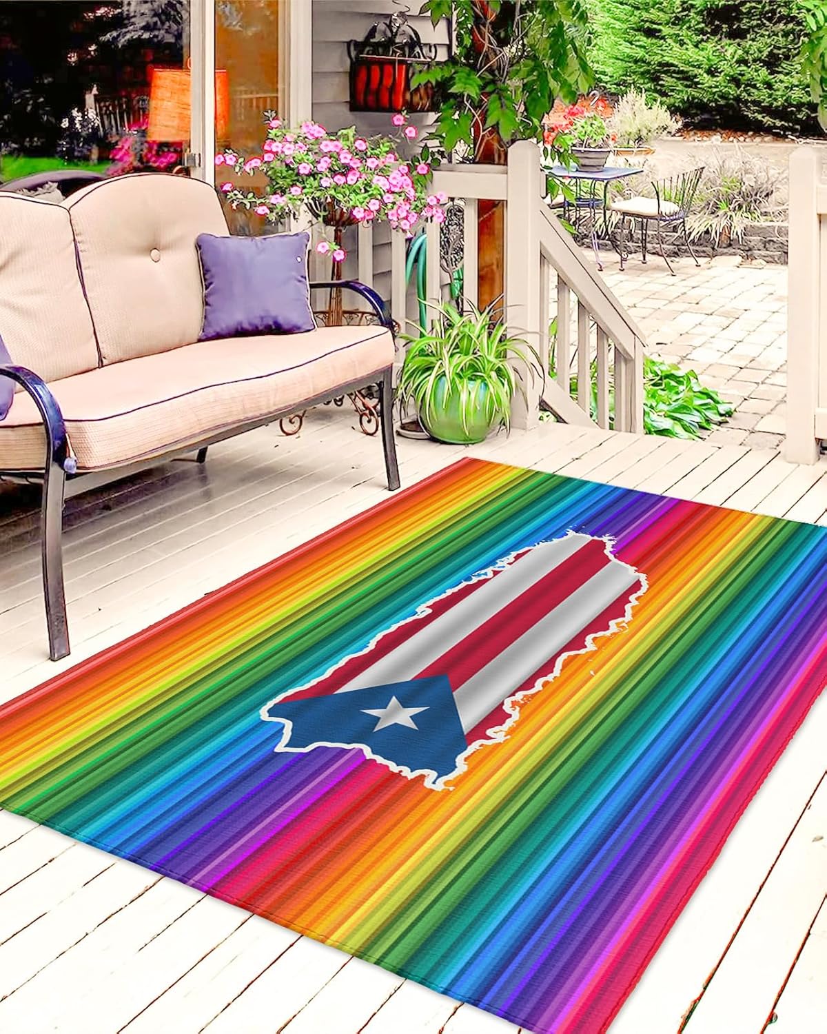 Outdoor Rug, Large Floor Mat Pink and White Stripes Non Slip Area Rug Rubber Backing Quick Dry Clearance Carpet for Camping Rugs, Patio, Garden, Lawn, Deck, Porch, 4' x 6'