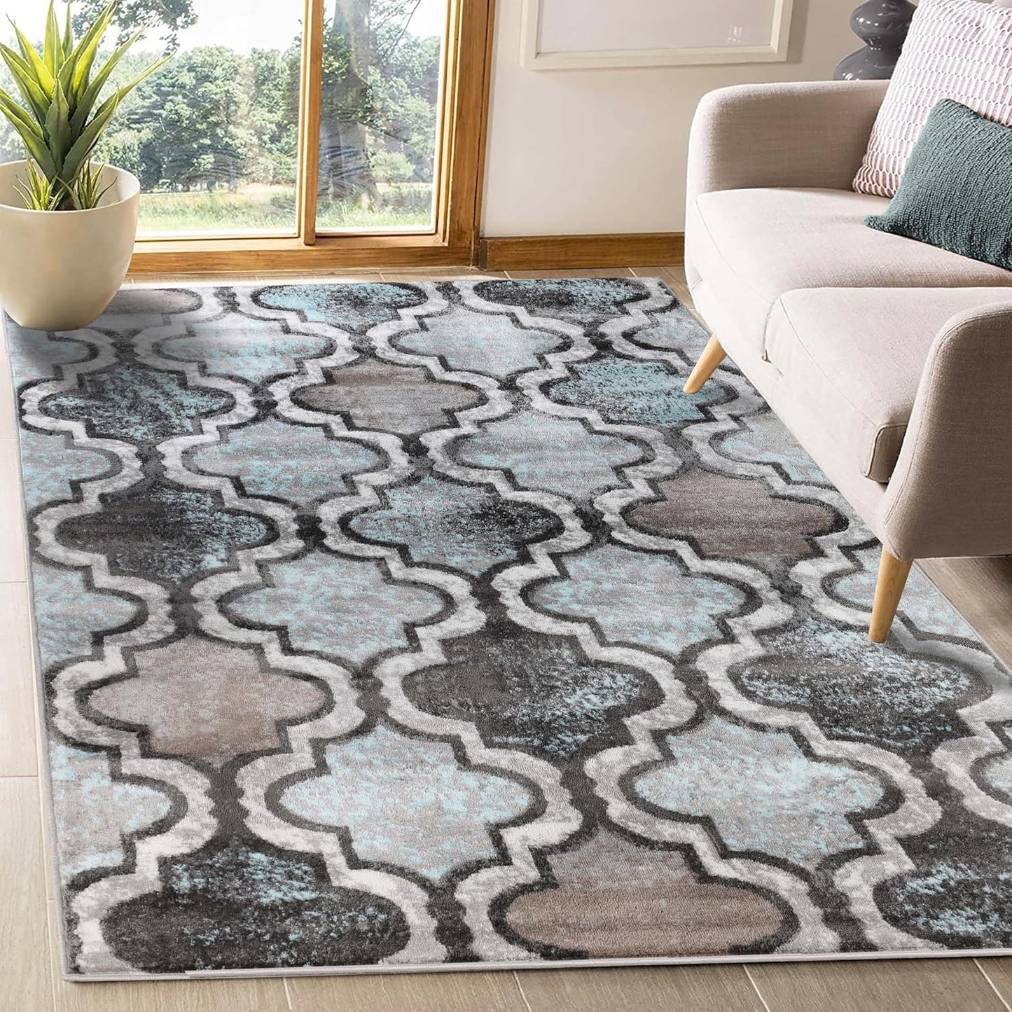 Superior Viking 3 Piece Indoor Area Rug Set, Jute Backing, Modern Trellis Decor for Hallway, Entry, Office, Kitchen, Bedroom, Living Room Floors, Plush Rugs, 2' 7" x 8', 2' x 3', 4' x 6', Chocolate