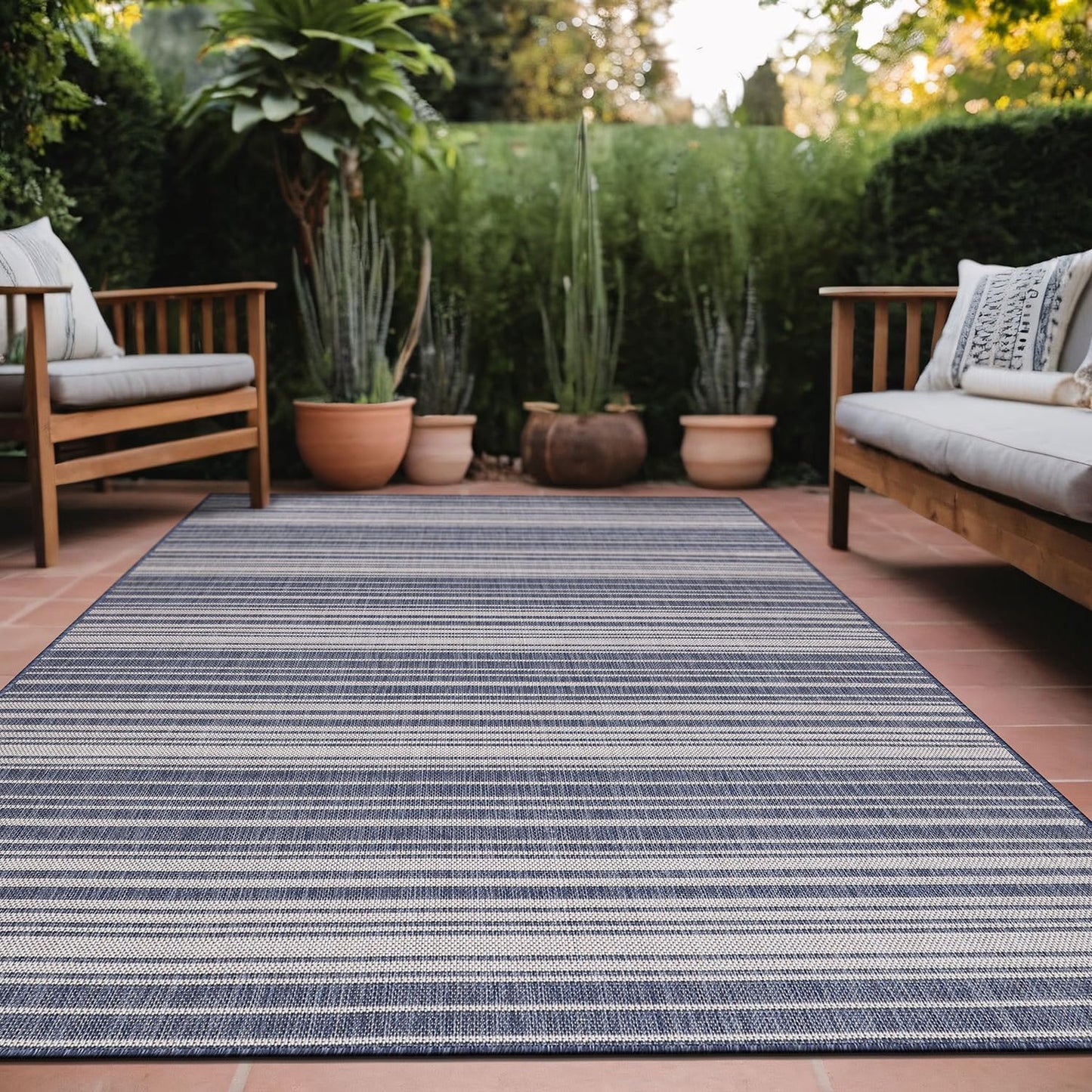 Stripe Outdoor Rug 8x10 Washable Outside Carpet for Indoor Patio Porch Waterproof Easy Cleaning Non Shedding Area Rugs Gray 8 x 10