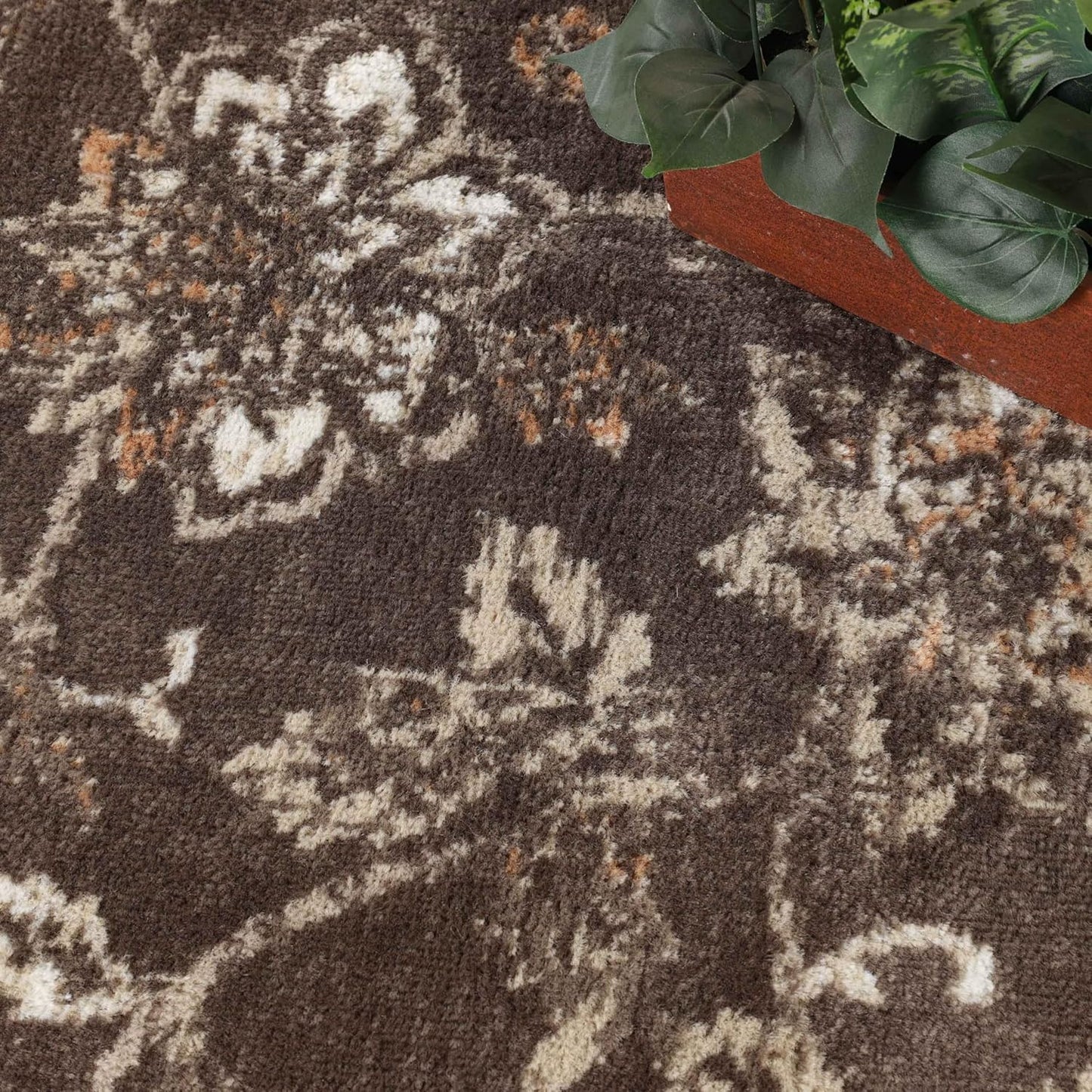 Superior Jacobean 3 Piece Indoor Area Rug Set, Jute Backing, Modern Floral Decor for Hallway, Entry, Office, Kitchen, Bedroom, Living Room Floors, Plush Rugs, 2' 7" x 8', 5' x 8', 8' x 10', Chocolate
