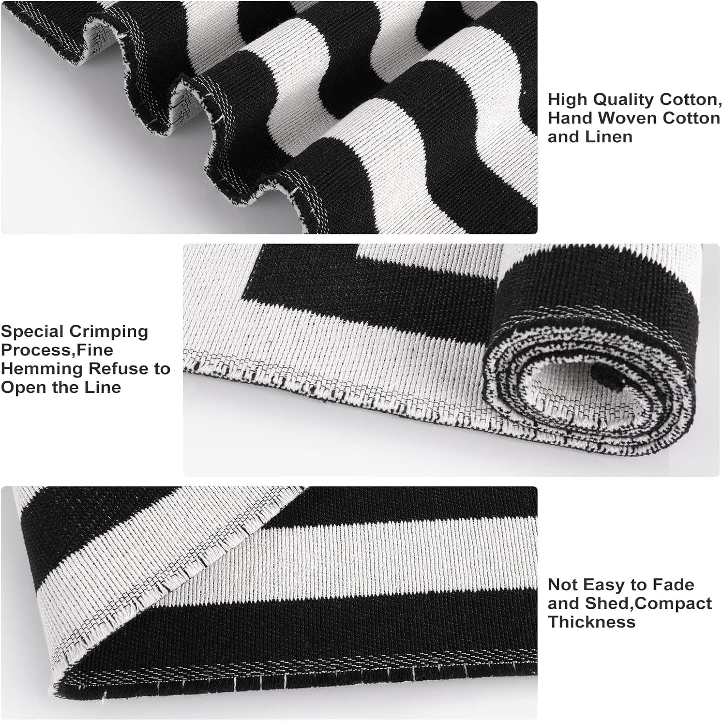 LEEVAN Black and White Striped Area Rug 5' x 7' Indoor Outdoor Rug Washable Woven Farmhouse Porch Front Outdoor Rug Patio Clearance for Living Room Courtyard Large Cotton Floor Carpet