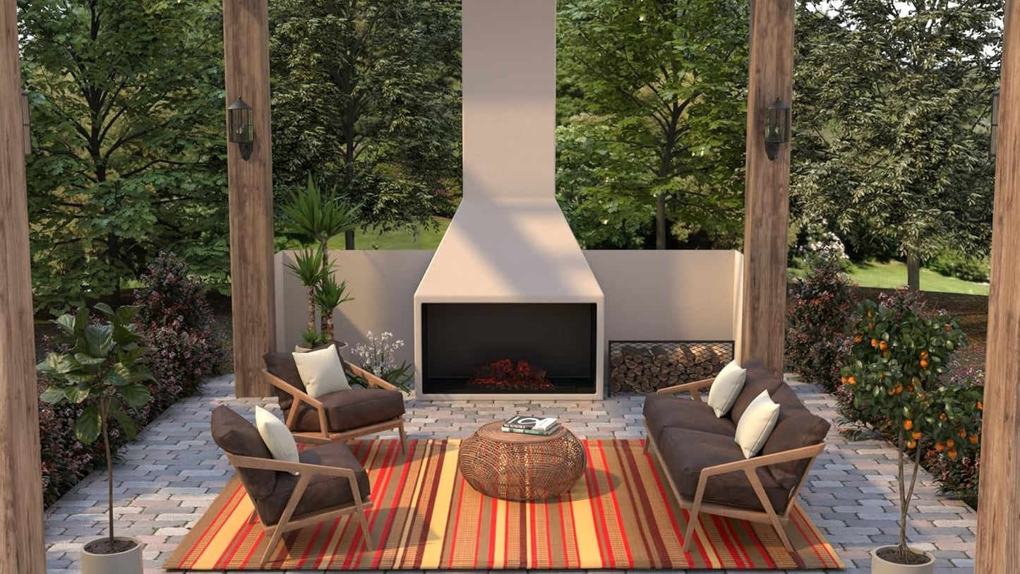 Mad Mats Geometric Stripe 5x8 Brown Outdoor Rug, Reversible Plastic Mat for Patio, Porch, Poolside, Mudroom, Camping, RV, Deck