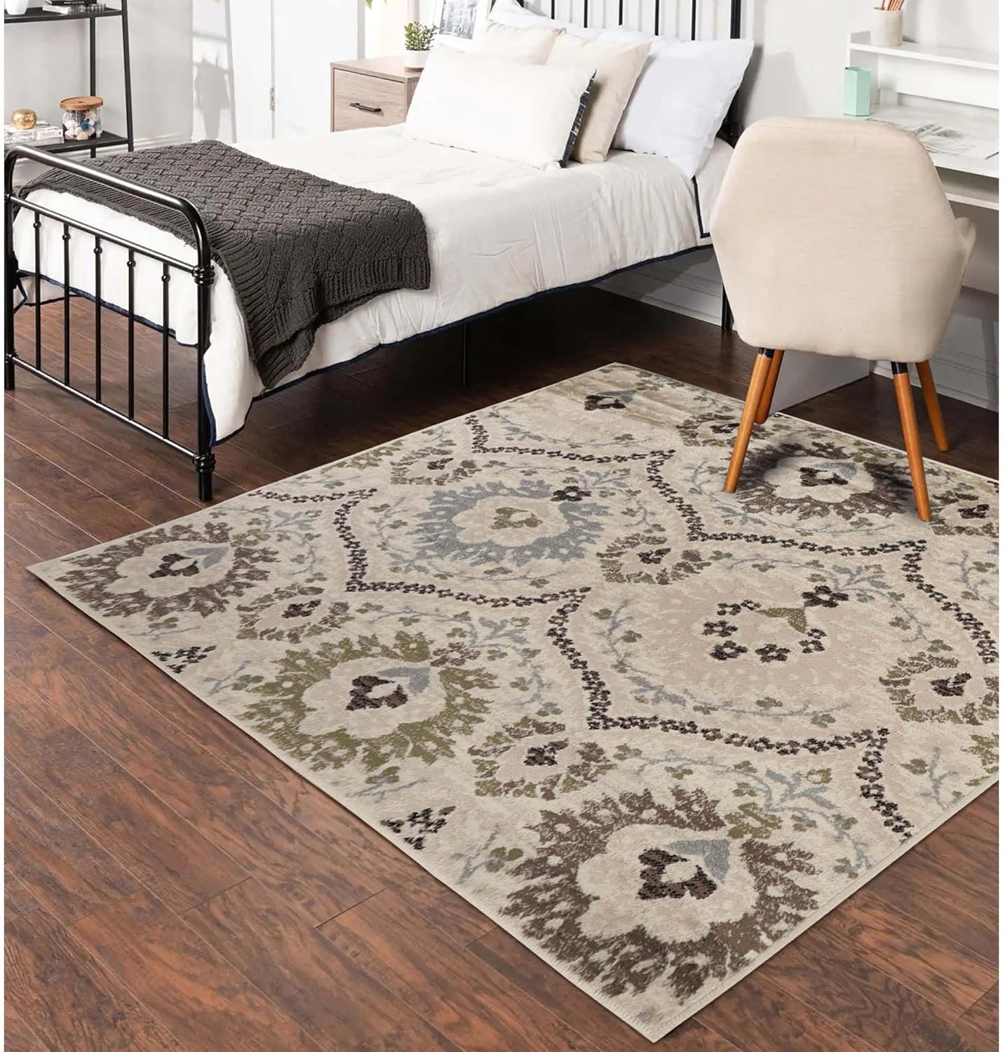 Superior Augusta 3 Piece Indoor Area Rug Set, Jute Backing, Floral Damask Decor for Hallway, Entry, Office, Kitchen, Bedroom, Living Room Floors, Plush Rugs, 2' 7" x 8', 2' x 3', 5' x 8', Beige