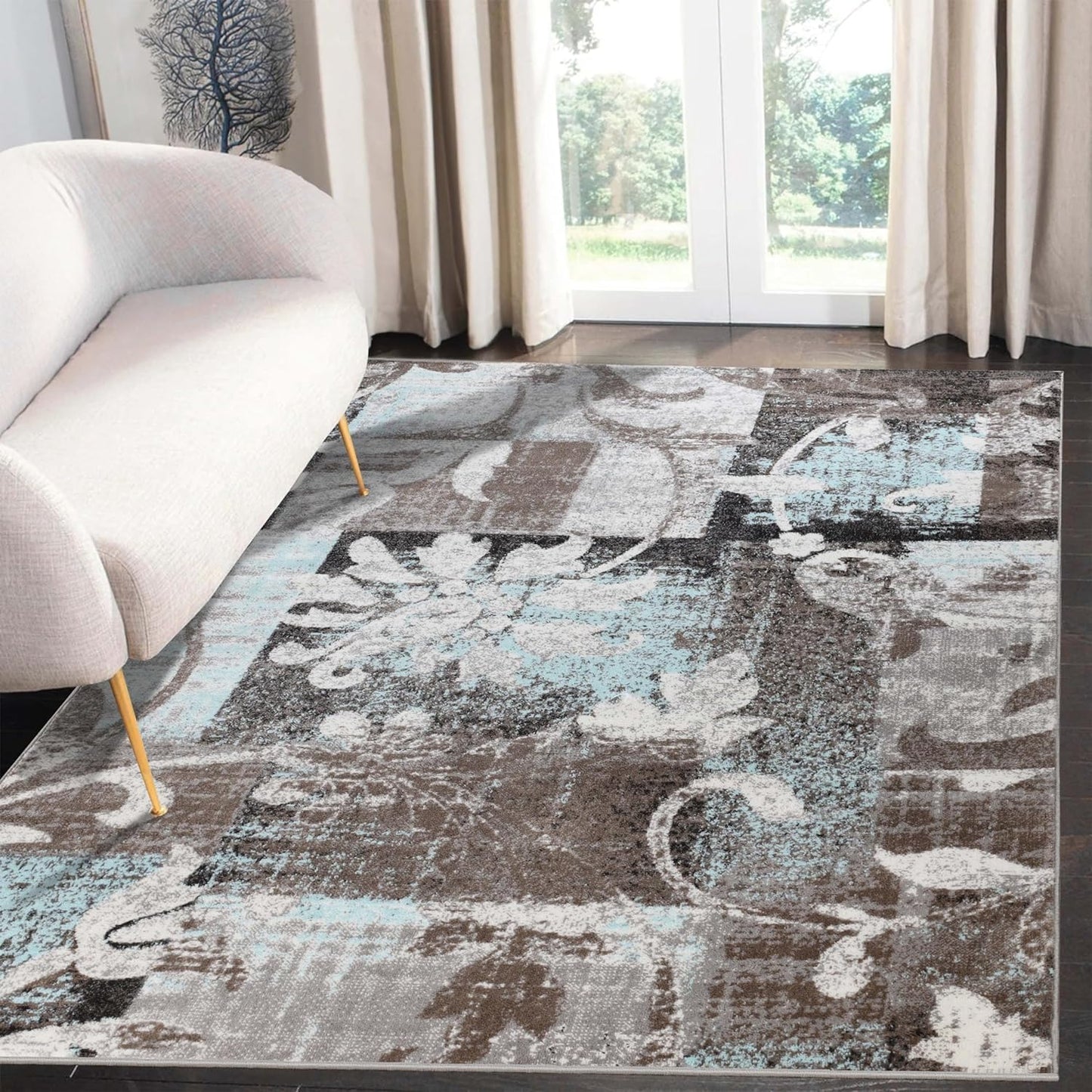 Superior Pastiche 3 Piece Indoor Area Rug Set, Jute Backing, Modern Floral Patchwork Decor, Hallway, Office, Kitchen, Bedroom, Living Room Floors, Plush Rugs, 2' x 3', 4' x 6', 6' x 9', Beige