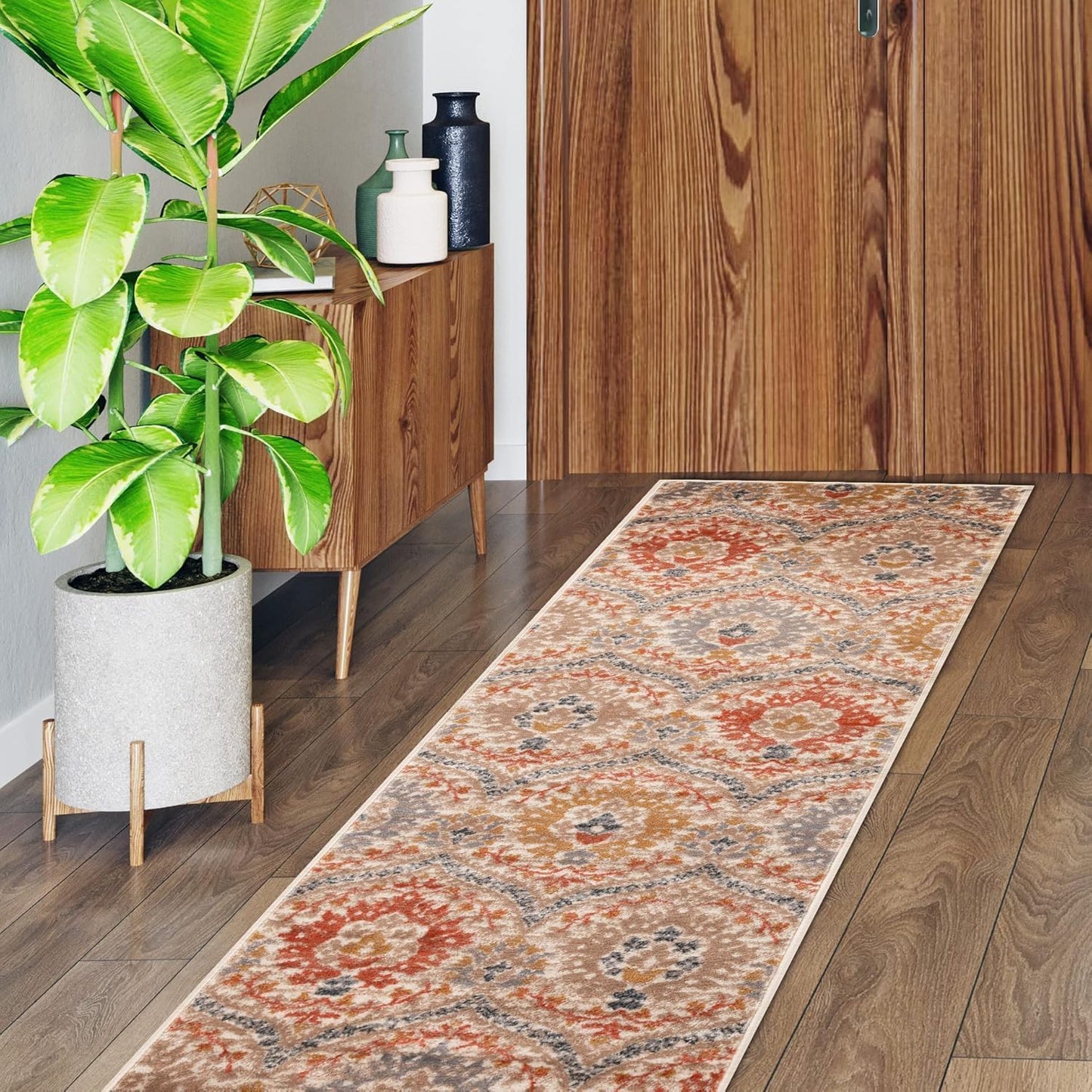 Superior Augusta 3 Piece Indoor Area Rug Set, Jute Backing, Floral Damask Decor for Hallway, Entry, Office, Kitchen, Bedroom, Living Room Floors, Plush Rugs, 2' 7" x 8', 2' x 3', 5' x 8', Beige