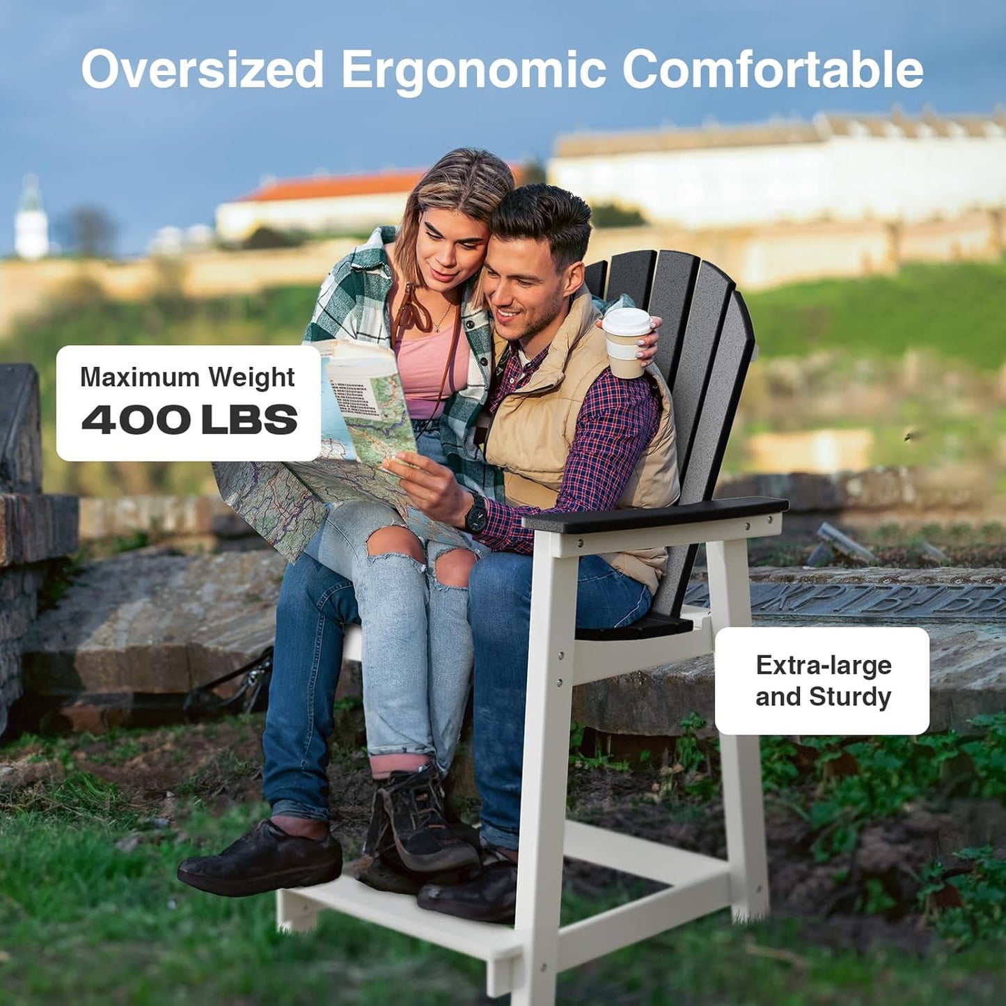 Tall Adirondack Chairs, Outdoor Balcony Chair, Patio Bar Stool with Widened Arms, High Back, Footrest, 400lbs, All-Weather Bar Height Chair for Garden, Yard, Backyard