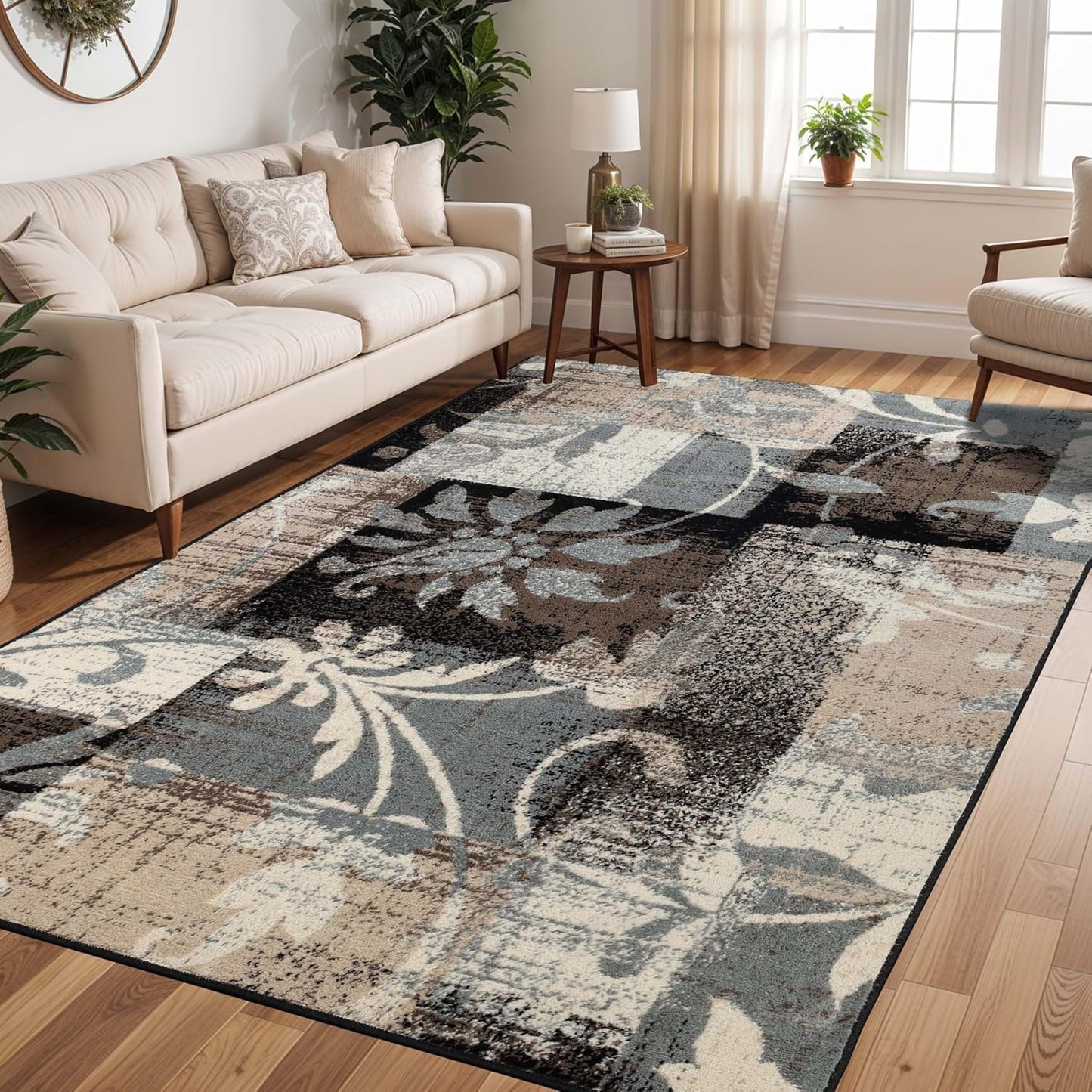 Superior Pastiche 3 Piece Indoor Area Rug Set, Jute Backing, Modern Floral Patchwork Decor, Hallway, Office, Kitchen, Bedroom, Living Room Floors, Plush Rugs, 2' x 3', 4' x 6', 6' x 9', Beige