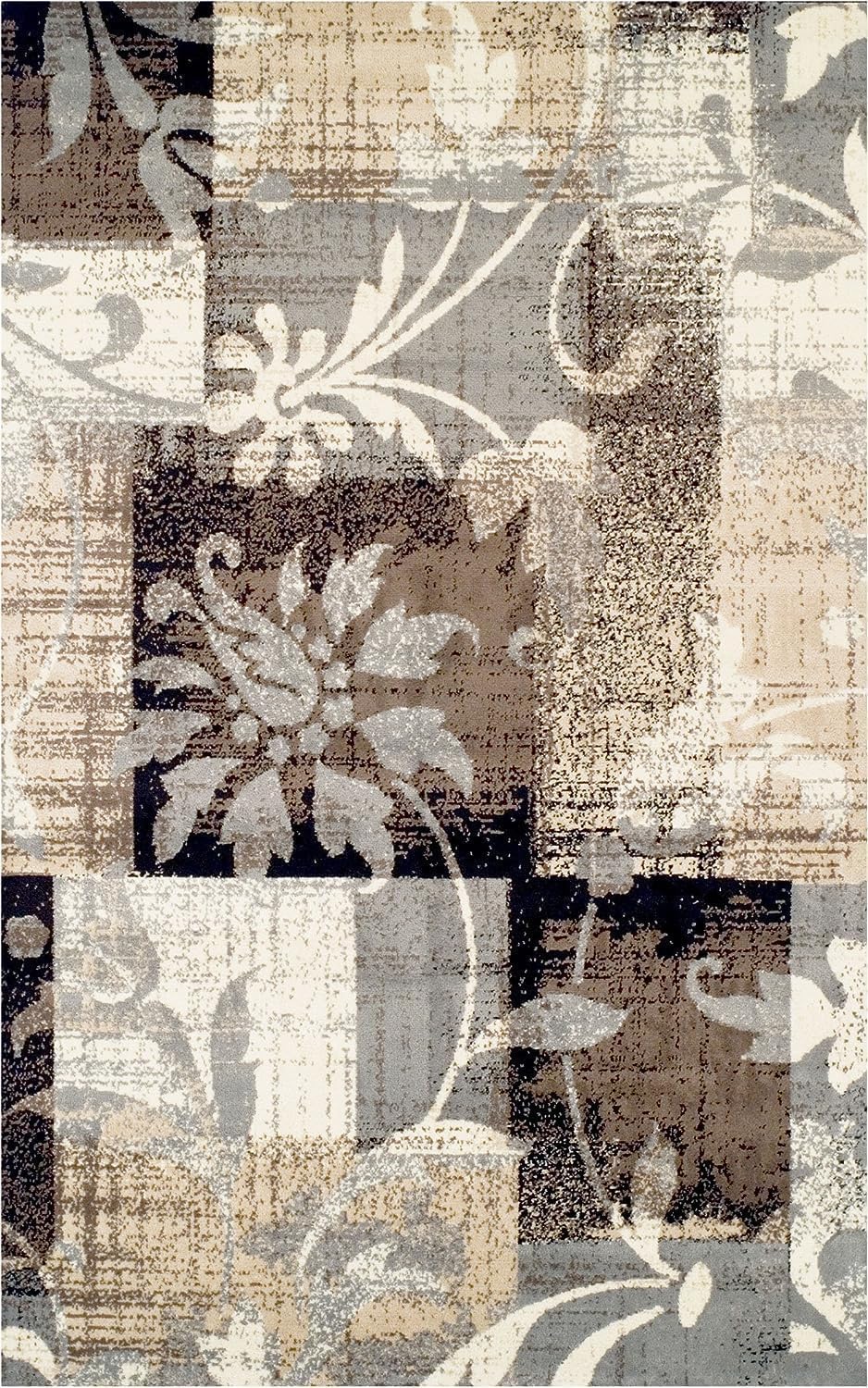Superior Pastiche 3 Piece Indoor Area Rug Set, Jute Backing, Modern Floral Patchwork Decor, Hallway, Office, Kitchen, Bedroom, Living Room Floors, Plush Rugs, 2' x 3', 4' x 6', 6' x 9', Beige