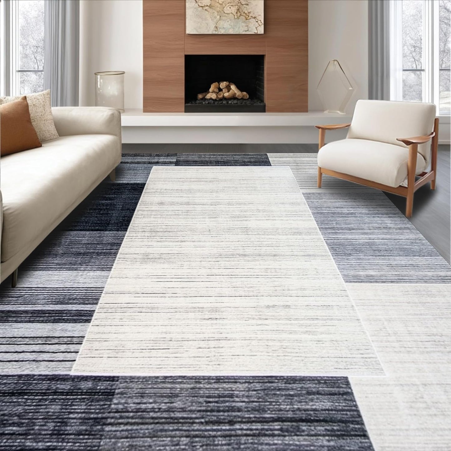 Ultra Soft Area Rug 8x10, Non Slip, Stain Resistant, Washable Area Rugs for Living Room, Bedroom, Farmhouse Grey Kitchen Carpet Set, 3 Piece Washable Non Slip Runner Rug (White, 8x10)