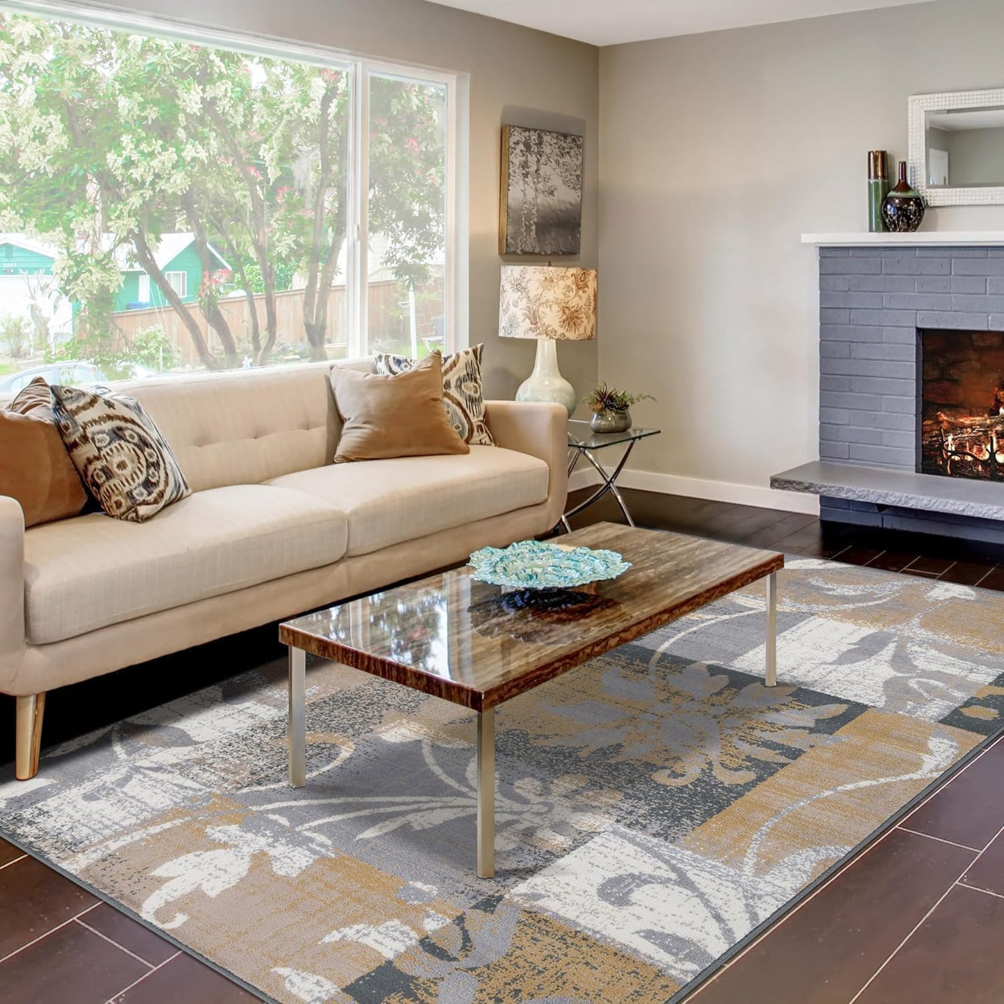 Superior Pastiche 3 Piece Indoor Area Rug Set, Jute Backing, Modern Floral Patchwork Decor, Hallway, Office, Kitchen, Bedroom, Living Room Floors, Plush Rugs, 2' x 3', 4' x 6', 6' x 9', Beige