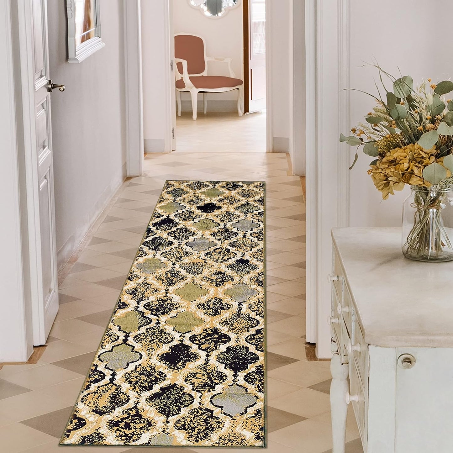 Superior Viking 3 Piece Indoor Area Rug Set, Jute Backing, Modern Trellis Decor for Hallway, Entry, Office, Kitchen, Bedroom, Living Room Floors, Plush Rugs, 2' 7" x 8', 2' x 3', 4' x 6', Chocolate