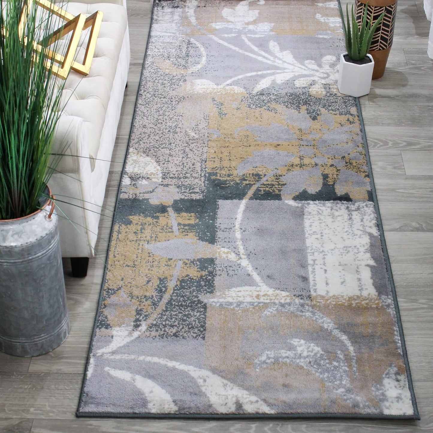 Superior Pastiche 3 Piece Indoor Area Rug Set, Jute Backing, Modern Floral Patchwork Decor, Hallway, Office, Kitchen, Bedroom, Living Room Floors, Plush Rugs, 2' x 3', 4' x 6', 6' x 9', Beige