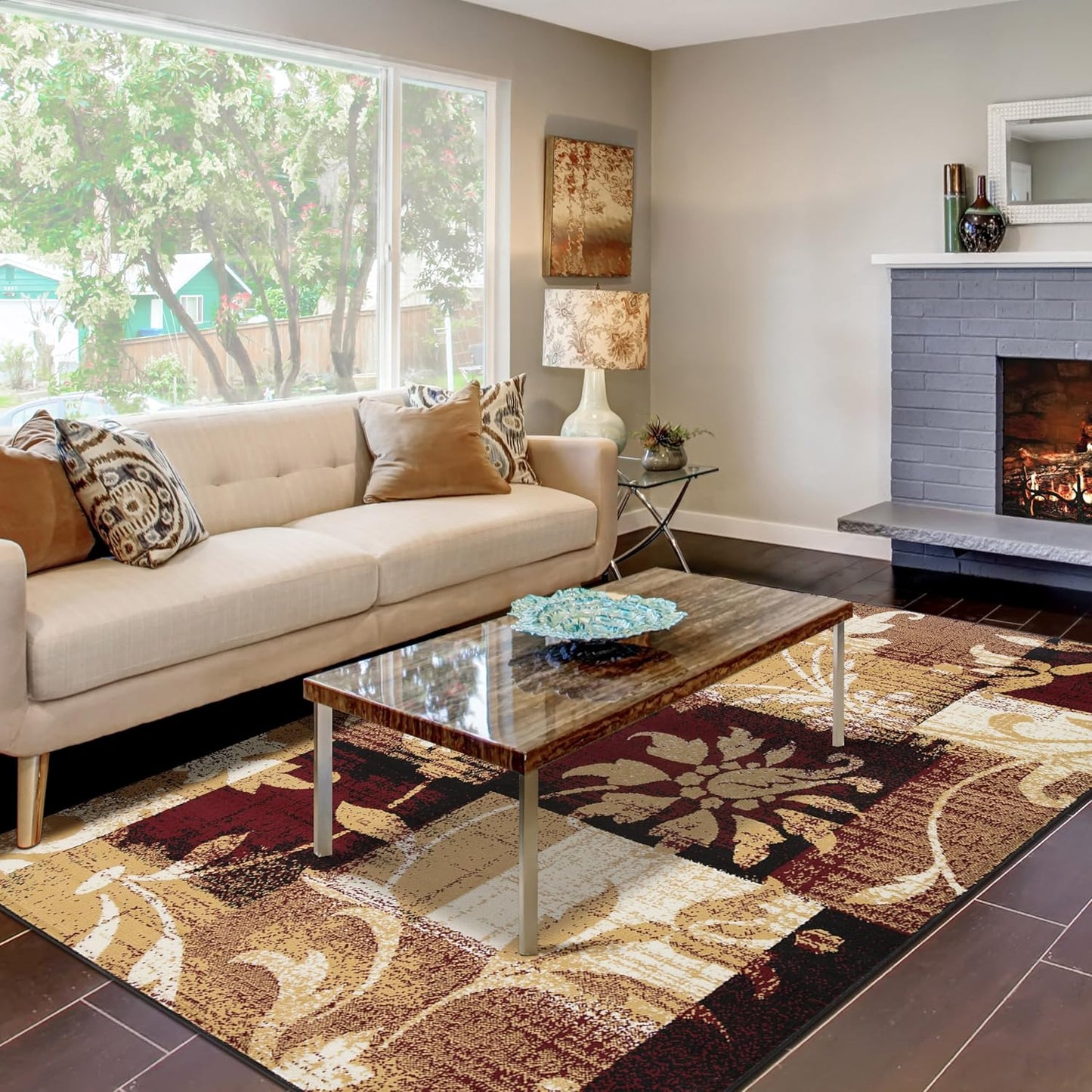 Superior Pastiche 3 Piece Indoor Area Rug Set, Jute Backing, Modern Floral Patchwork Decor, Hallway, Office, Kitchen, Bedroom, Living Room Floors, Plush Rugs, 2' x 3', 4' x 6', 6' x 9', Beige