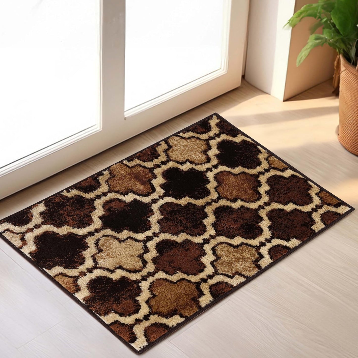 Superior Viking 3 Piece Indoor Area Rug Set, Jute Backing, Modern Trellis Decor for Hallway, Entry, Office, Kitchen, Bedroom, Living Room Floors, Plush Rugs, 2' 7" x 8', 2' x 3', 4' x 6', Chocolate