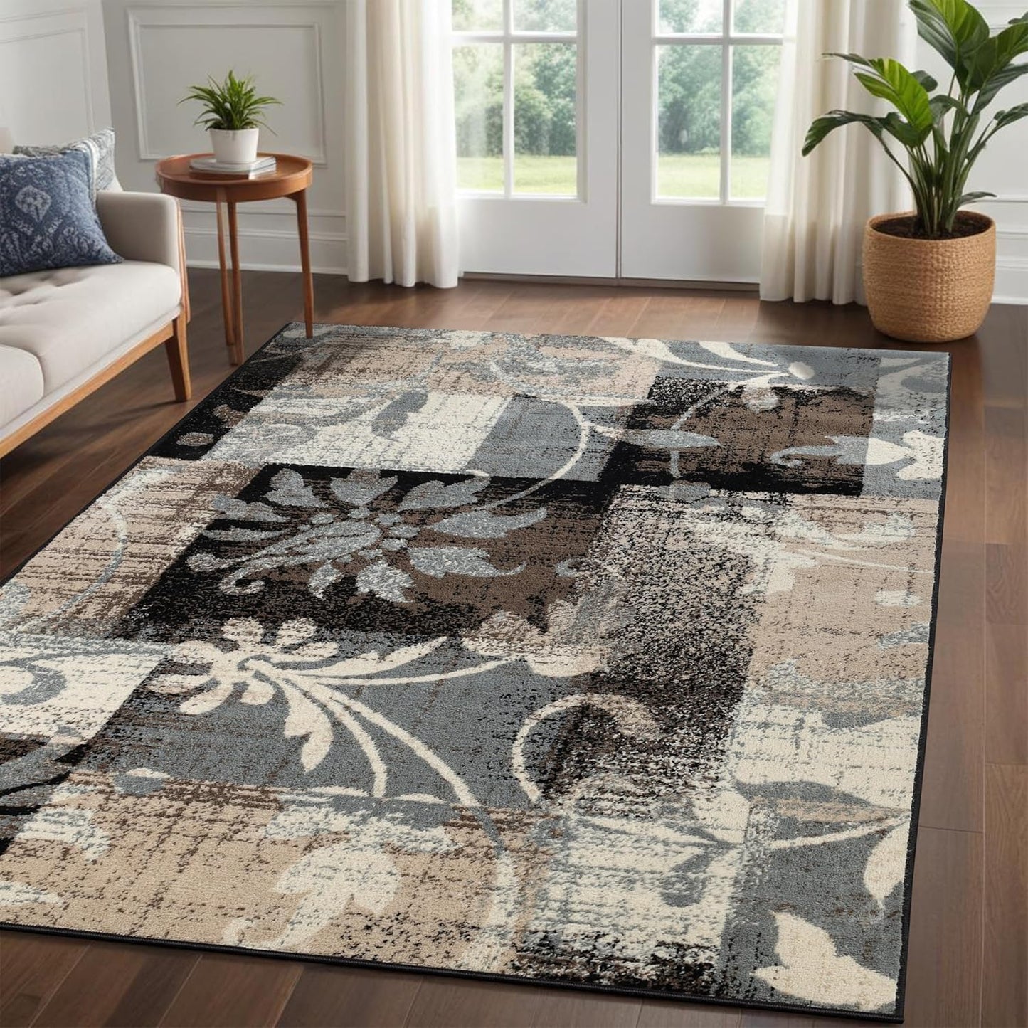 Superior Pastiche 3 Piece Indoor Area Rug Set, Jute Backing, Modern Floral Patchwork Decor, Hallway, Office, Kitchen, Bedroom, Living Room Floors, Plush Rugs, 2' x 3', 4' x 6', 6' x 9', Beige