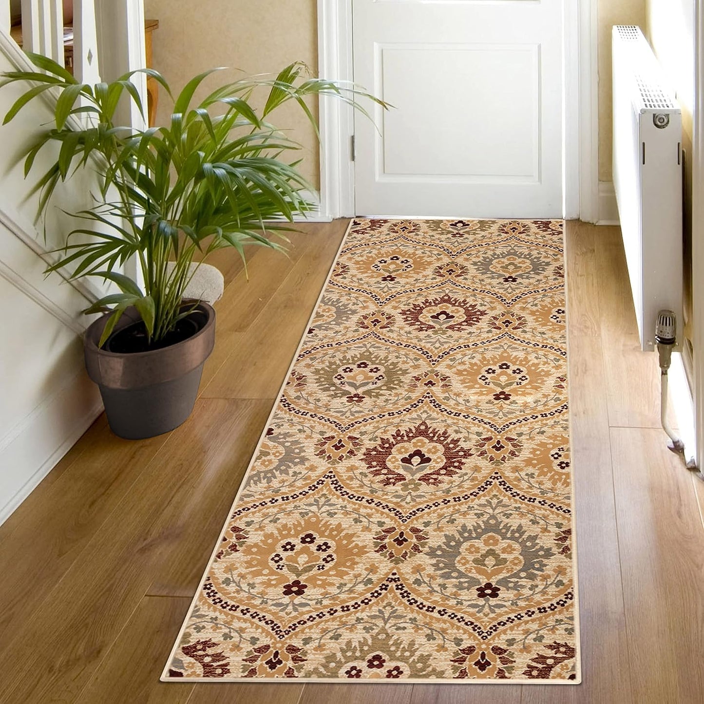 Superior Augusta 3 Piece Indoor Area Rug Set, Jute Backing, Floral Damask Decor for Hallway, Entry, Office, Kitchen, Bedroom, Living Room Floors, Plush Rugs, 2' 7" x 8', 2' x 3', 5' x 8', Beige