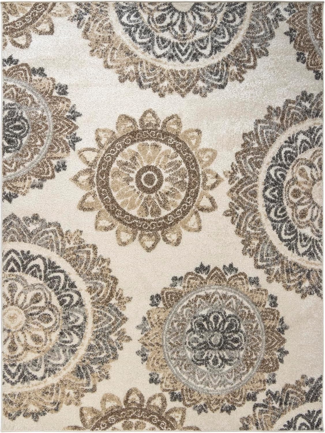 Gertmenian Area Rug 3 Piece Sets Non-Shedding Soft Modern Contemporary Carpet pc Living Room Dining Entryway Bedroom Runner Rugs Gift Set, 2x6 5x7 8x10 Large, Ivory Abstract Sunflower, 81742