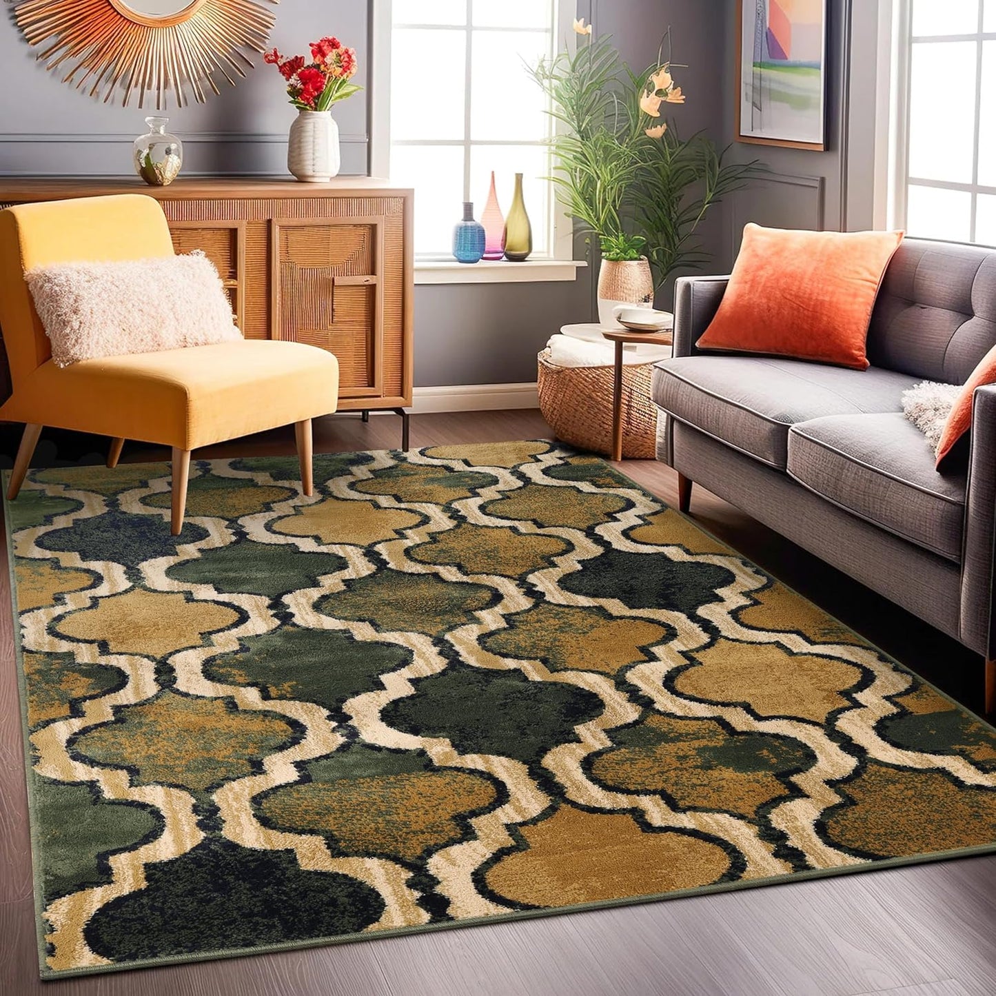 Superior Viking 3 Piece Indoor Area Rug Set, Jute Backing, Modern Trellis Decor for Hallway, Entry, Office, Kitchen, Bedroom, Living Room Floors, Plush Rugs, 2' 7" x 8', 2' x 3', 4' x 6', Chocolate