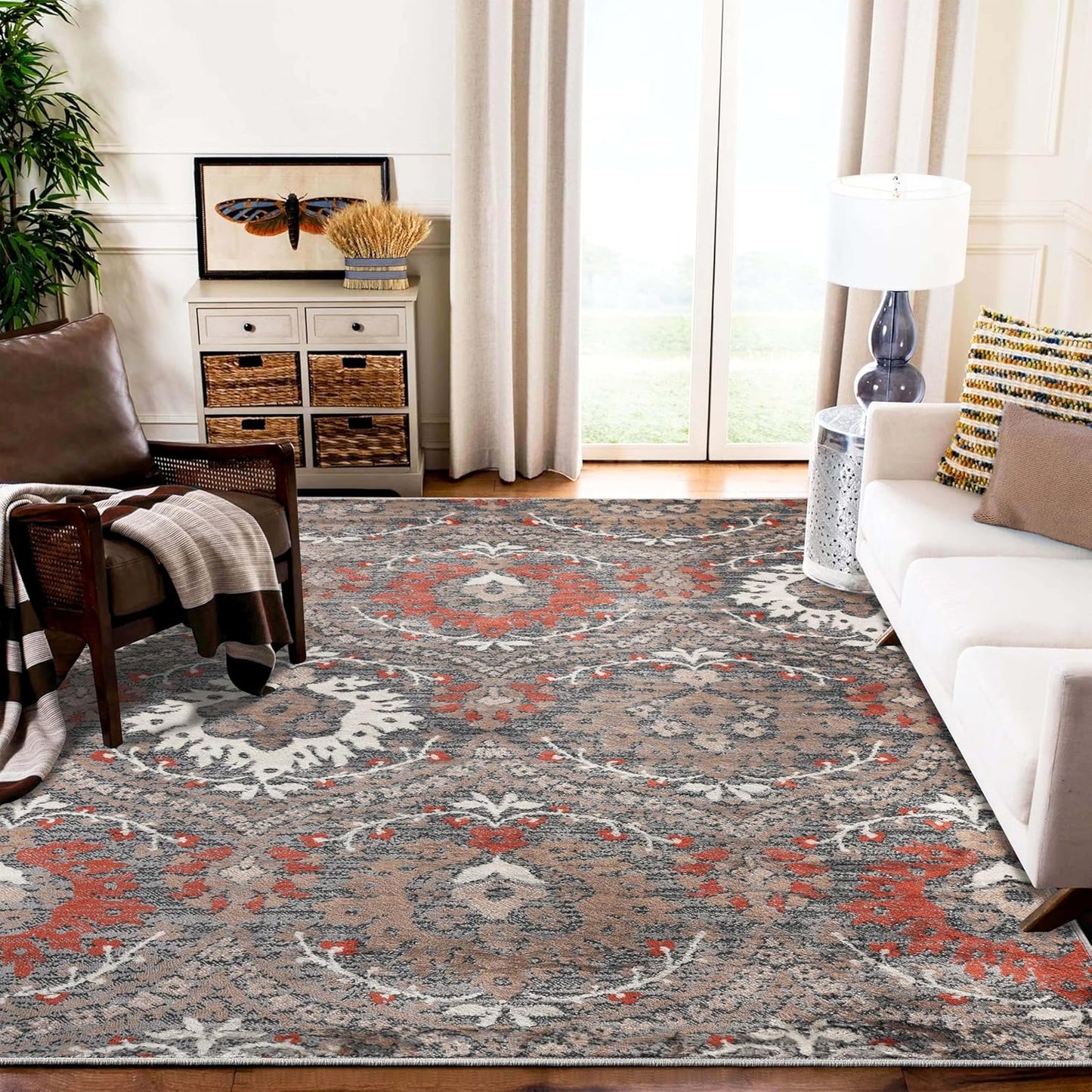 Superior Augusta 3 Piece Indoor Area Rug Set, Jute Backing, Floral Damask Decor for Hallway, Entry, Office, Kitchen, Bedroom, Living Room Floors, Plush Rugs, 2' 7" x 8', 2' x 3', 5' x 8', Beige
