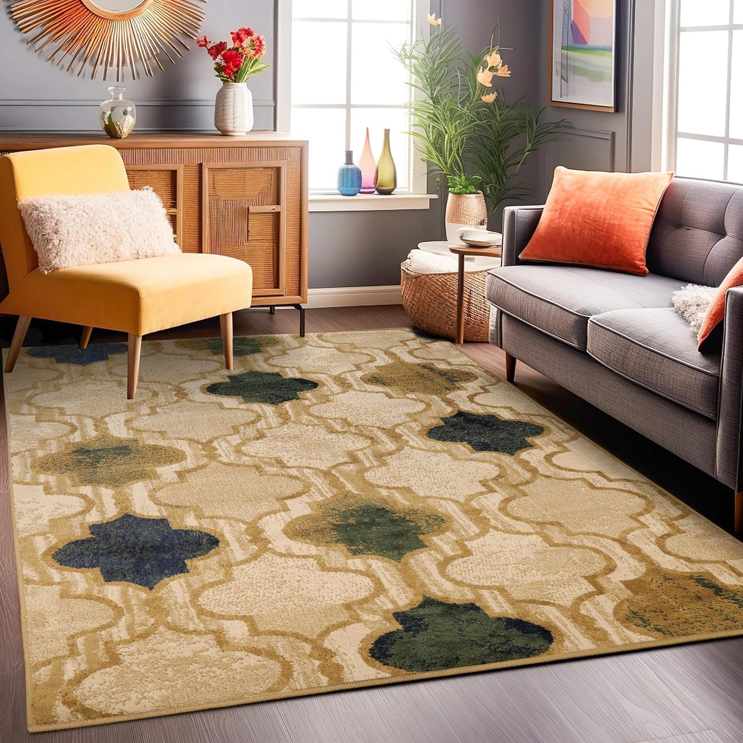 Superior Viking 3 Piece Indoor Area Rug Set, Jute Backing, Modern Trellis Decor for Hallway, Entry, Office, Kitchen, Bedroom, Living Room Floors, Plush Rugs, 2' 7" x 8', 2' x 3', 4' x 6', Chocolate