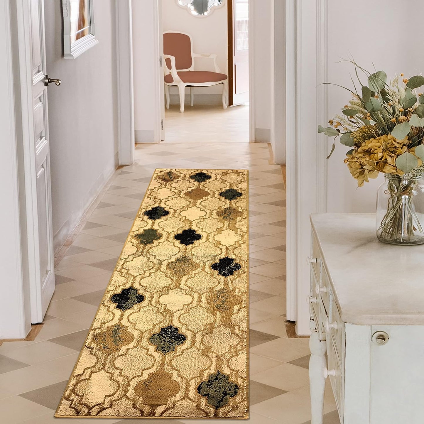 Superior Viking 3 Piece Indoor Area Rug Set, Jute Backing, Modern Trellis Decor for Hallway, Entry, Office, Kitchen, Bedroom, Living Room Floors, Plush Rugs, 2' 7" x 8', 2' x 3', 4' x 6', Chocolate