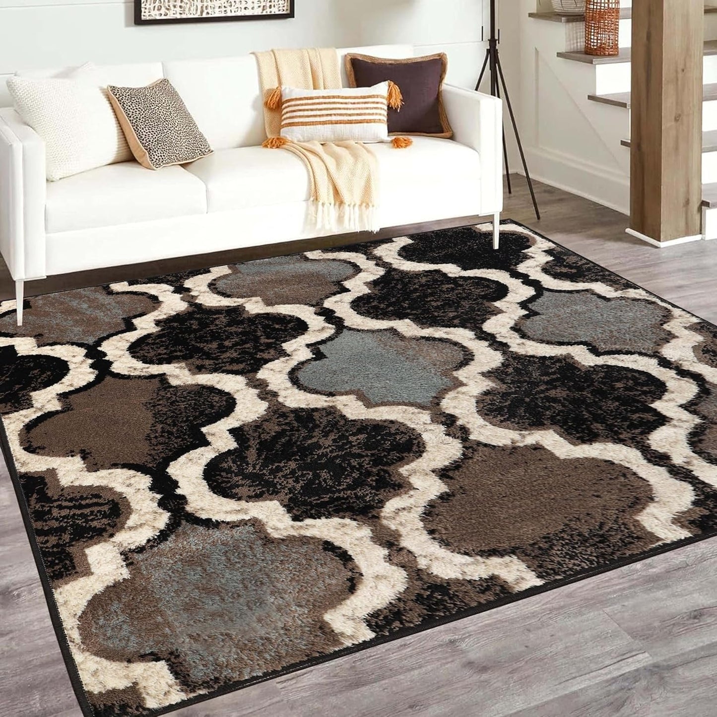 Superior Viking 3 Piece Indoor Area Rug Set, Jute Backing, Modern Trellis Decor for Hallway, Entry, Office, Kitchen, Bedroom, Living Room Floors, Plush Rugs, 2' 7" x 8', 2' x 3', 4' x 6', Chocolate