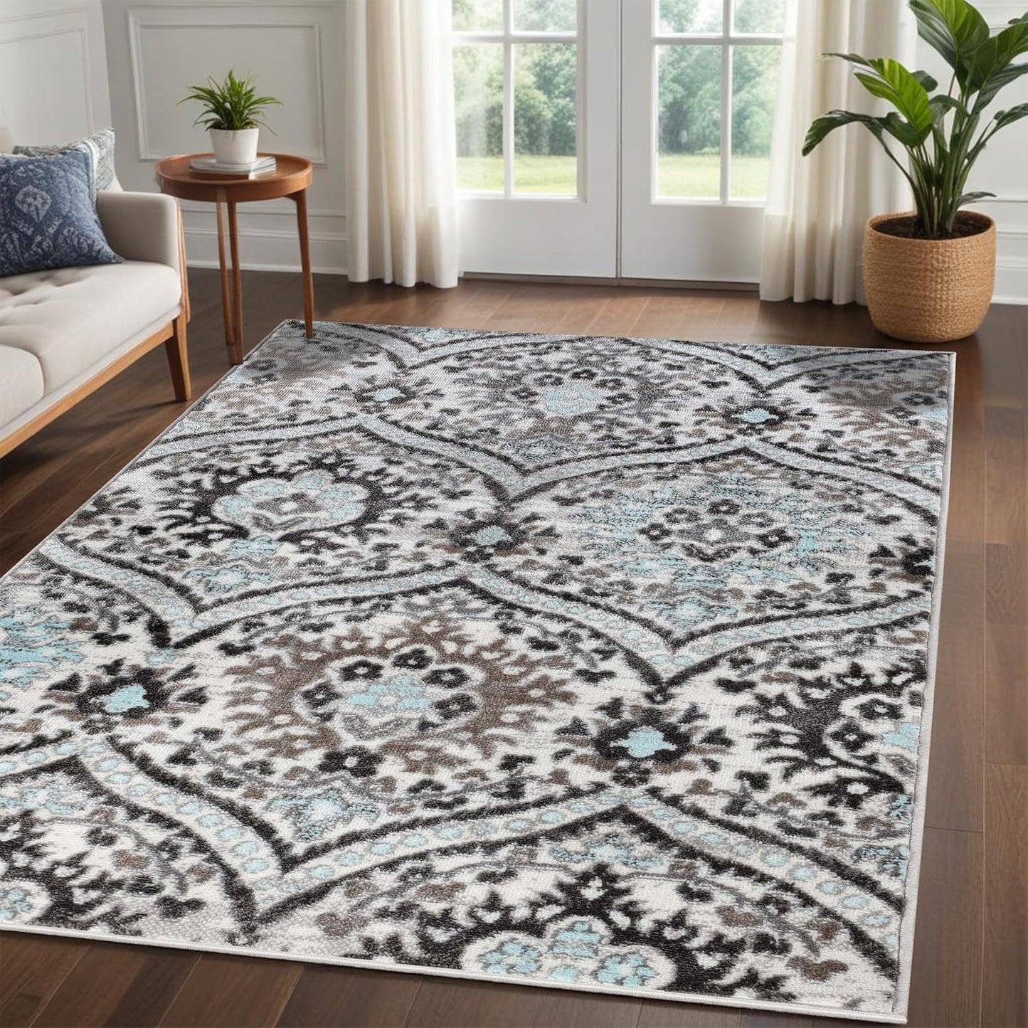 Superior Augusta 3 Piece Indoor Area Rug Set, Jute Backing, Floral Damask Decor for Hallway, Entry, Office, Kitchen, Bedroom, Living Room Floors, Plush Rugs, 2' 7" x 8', 2' x 3', 5' x 8', Beige