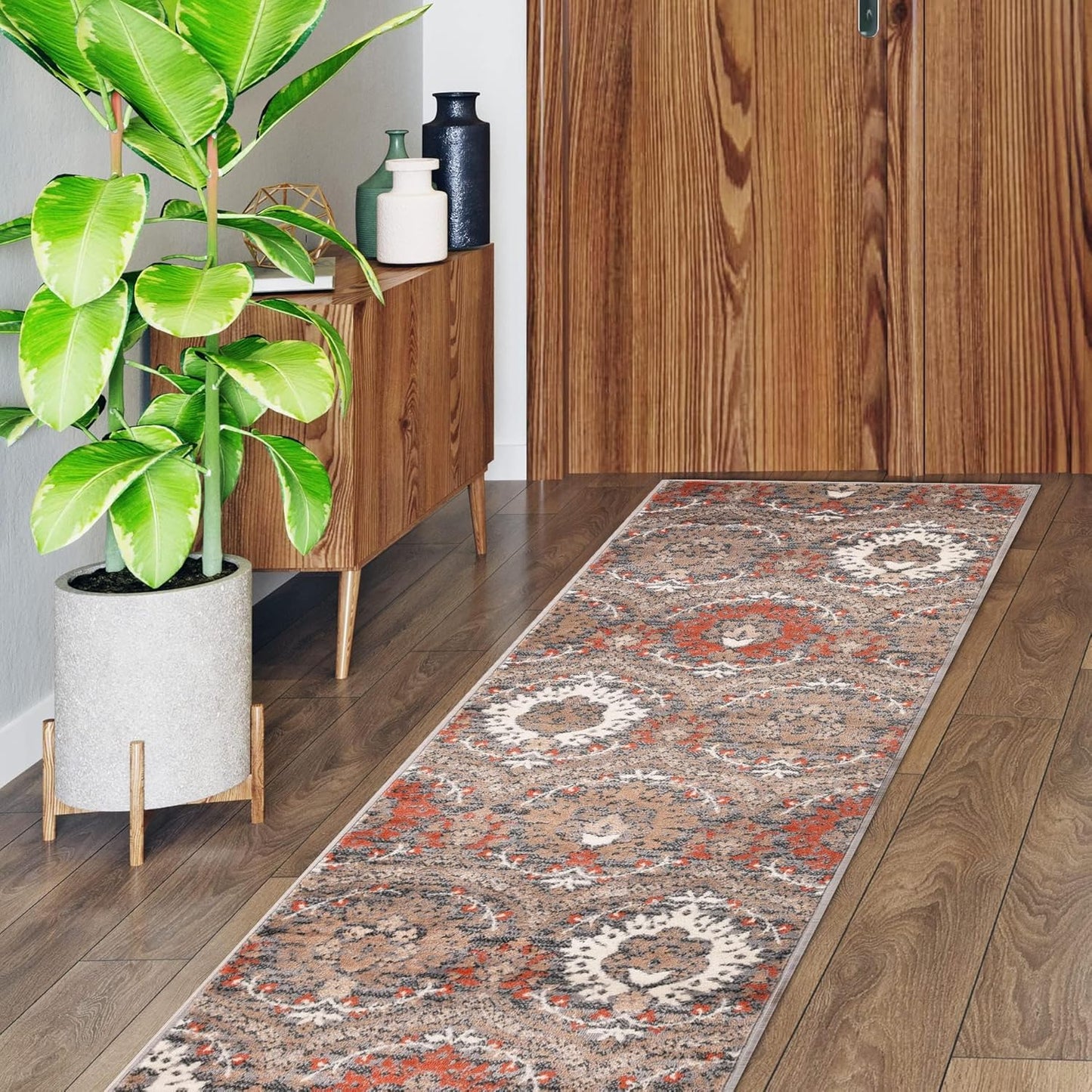 Superior Augusta 3 Piece Indoor Area Rug Set, Jute Backing, Floral Damask Decor for Hallway, Entry, Office, Kitchen, Bedroom, Living Room Floors, Plush Rugs, 2' 7" x 8', 2' x 3', 5' x 8', Beige