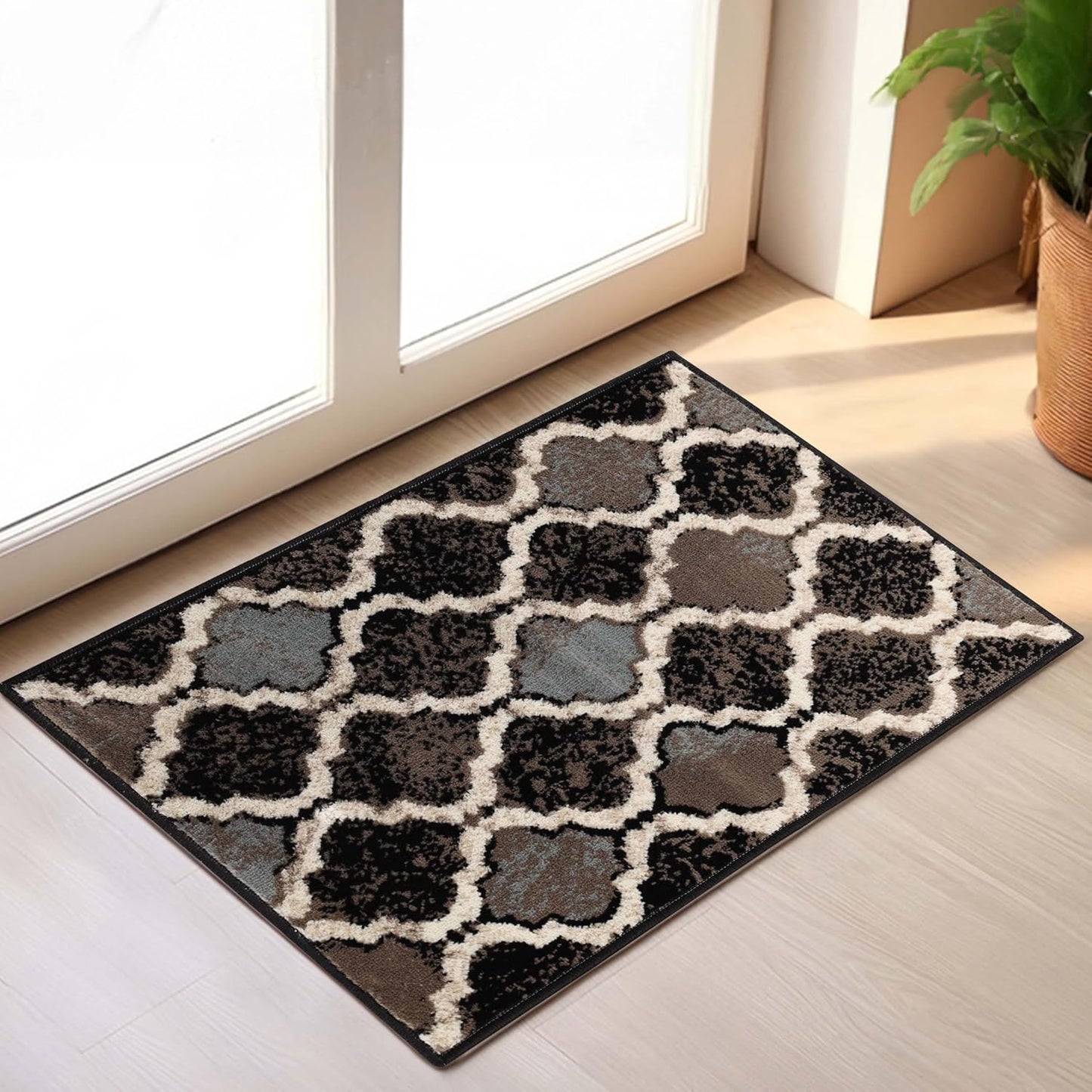 Superior Viking 3 Piece Indoor Area Rug Set, Jute Backing, Modern Trellis Decor for Hallway, Entry, Office, Kitchen, Bedroom, Living Room Floors, Plush Rugs, 2' 7" x 8', 2' x 3', 4' x 6', Chocolate