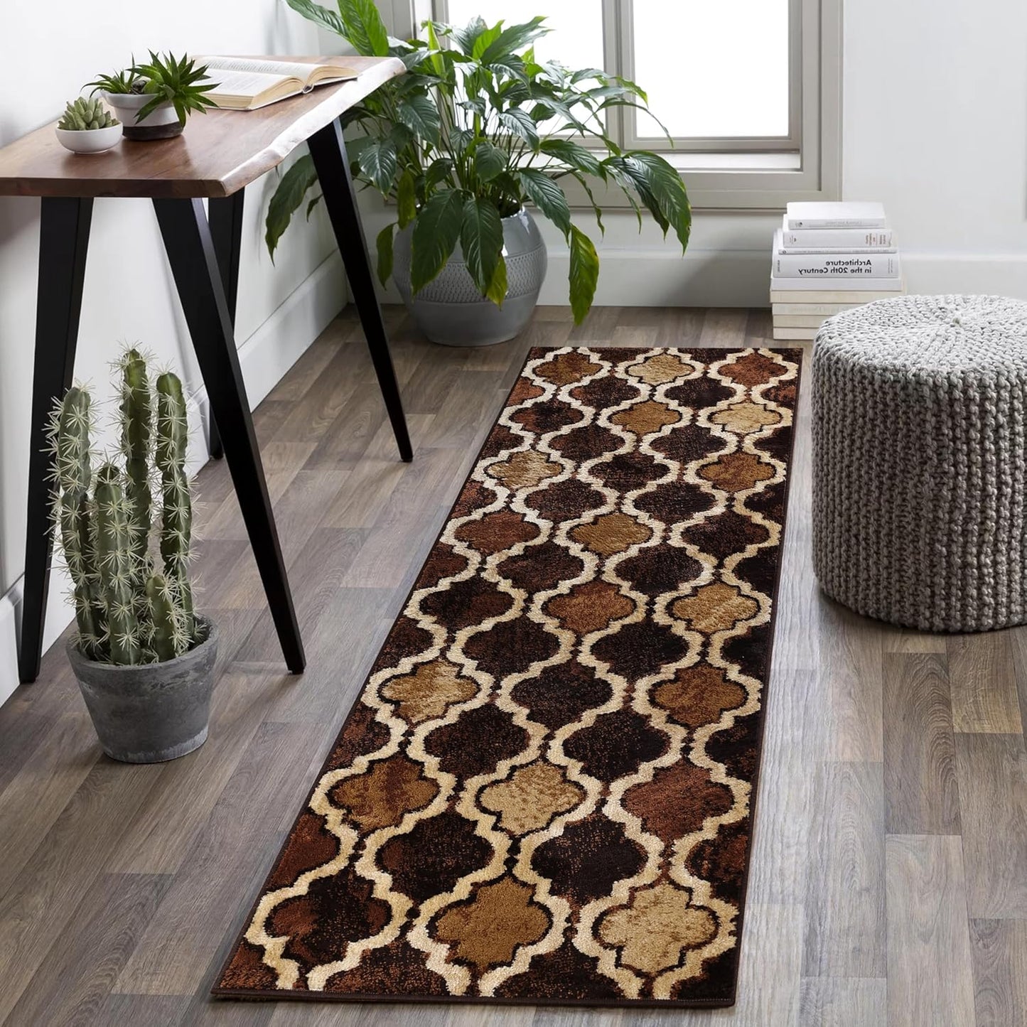 Superior Viking 3 Piece Indoor Area Rug Set, Jute Backing, Modern Trellis Decor for Hallway, Entry, Office, Kitchen, Bedroom, Living Room Floors, Plush Rugs, 2' 7" x 8', 2' x 3', 4' x 6', Chocolate