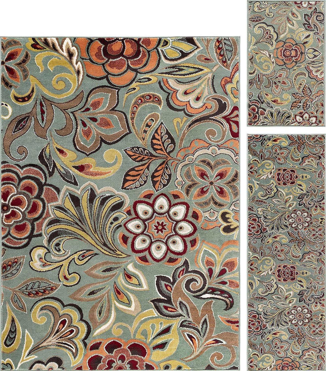 Set (5'x7' + 20''x60'' + 20''x32'') Area Rugs for Living Room - Dining Room Rug - Bedroom Rug - Entryway Rug - Hallway Runner Rug - Kitchen Rug - Indoor Front Door Rug - Alfombras para Salas