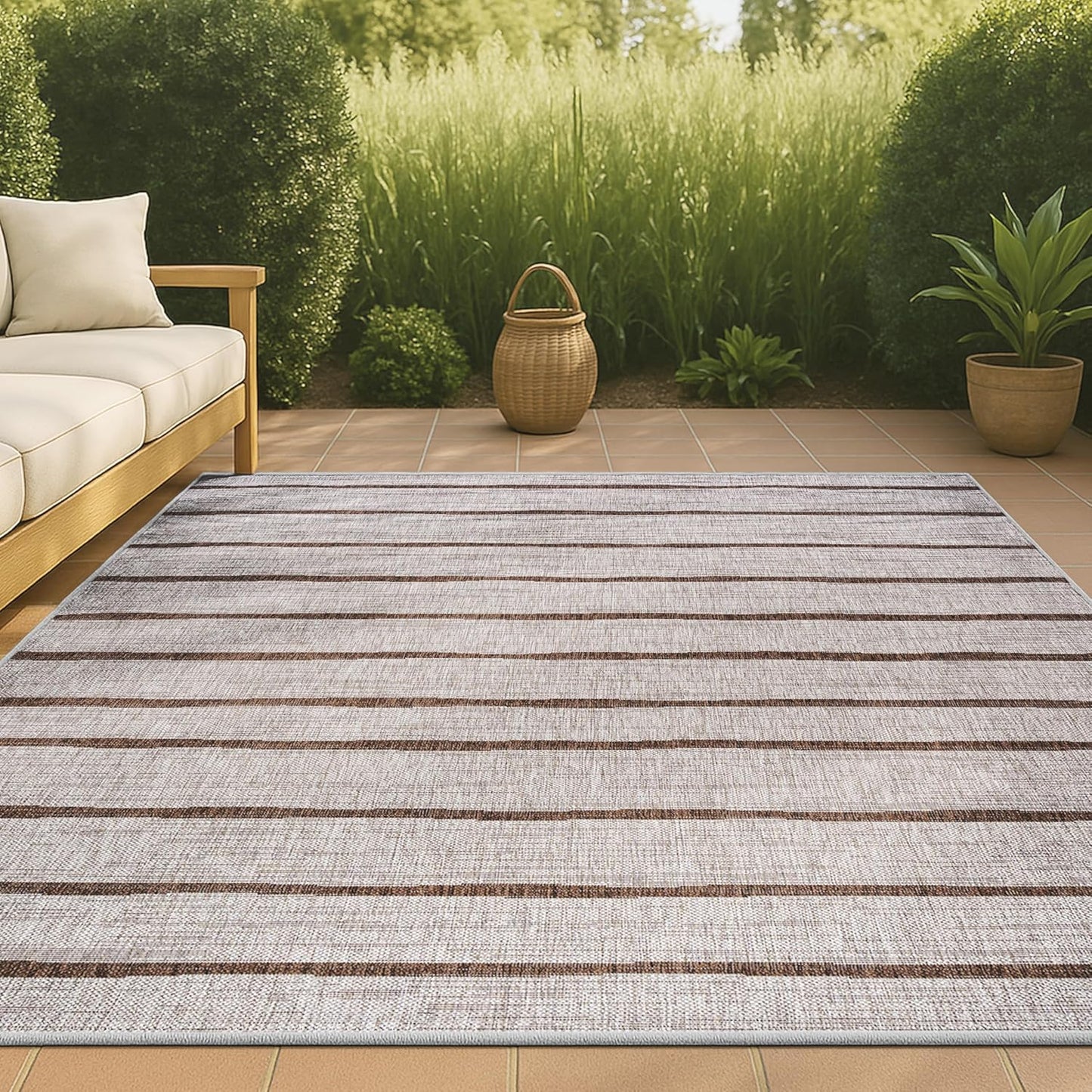 JONATHAN Y SMB125D-8 Colonia Berber Stripe Indoor/Outdoor 8 ft. x 10 ft. Area Rug, Contemporary, Bohemian, Minimalistic, Rustic, Pet Friendly, Stain Resistant, Bedroom, Backyard, Patio, Ivory/Black