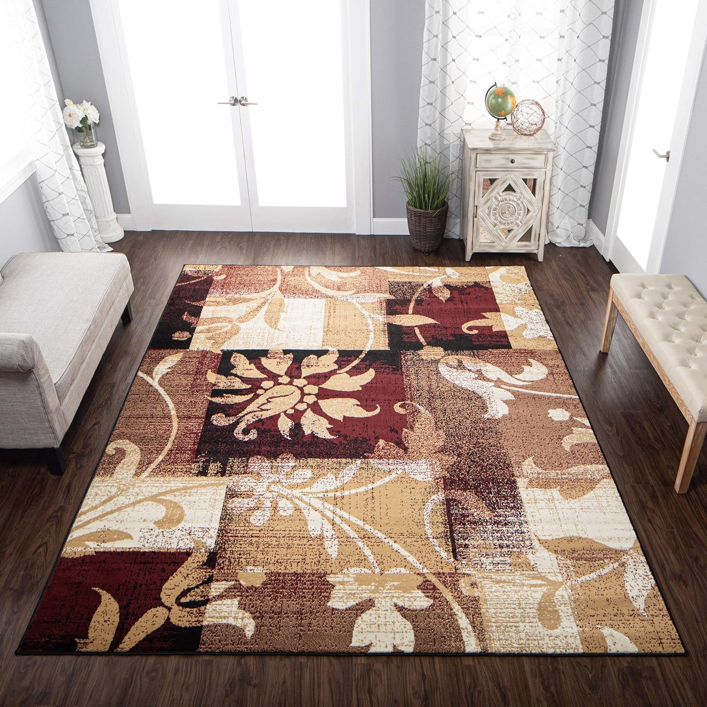 Superior Pastiche 3 Piece Indoor Area Rug Set, Jute Backing, Modern Floral Patchwork Decor, Hallway, Office, Kitchen, Bedroom, Living Room Floors, Plush Rugs, 2' x 3', 4' x 6', 6' x 9', Beige