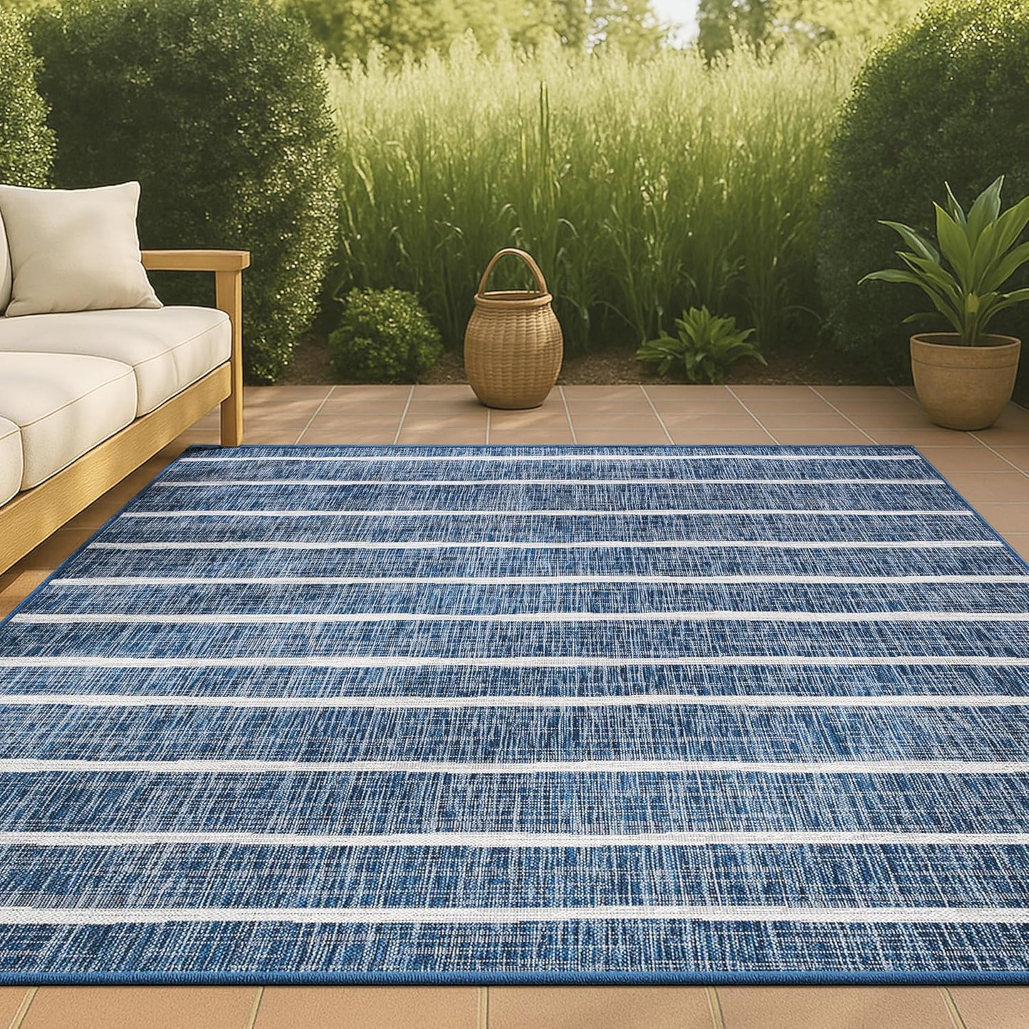 JONATHAN Y SMB125D-8 Colonia Berber Stripe Indoor/Outdoor 8 ft. x 10 ft. Area Rug, Contemporary, Bohemian, Minimalistic, Rustic, Pet Friendly, Stain Resistant, Bedroom, Backyard, Patio, Ivory/Black