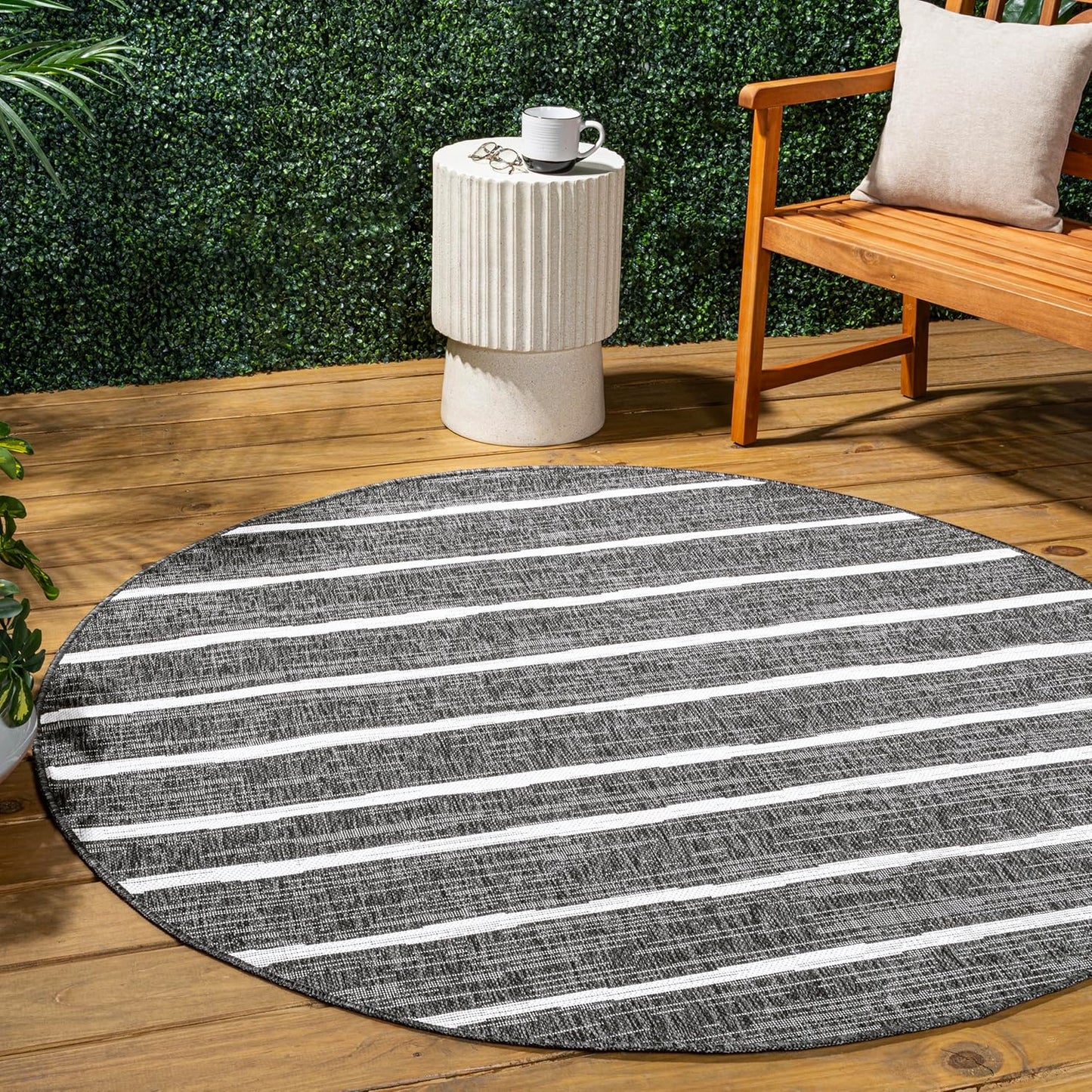 JONATHAN Y SMB125D-8 Colonia Berber Stripe Indoor/Outdoor 8 ft. x 10 ft. Area Rug, Contemporary, Bohemian, Minimalistic, Rustic, Pet Friendly, Stain Resistant, Bedroom, Backyard, Patio, Ivory/Black