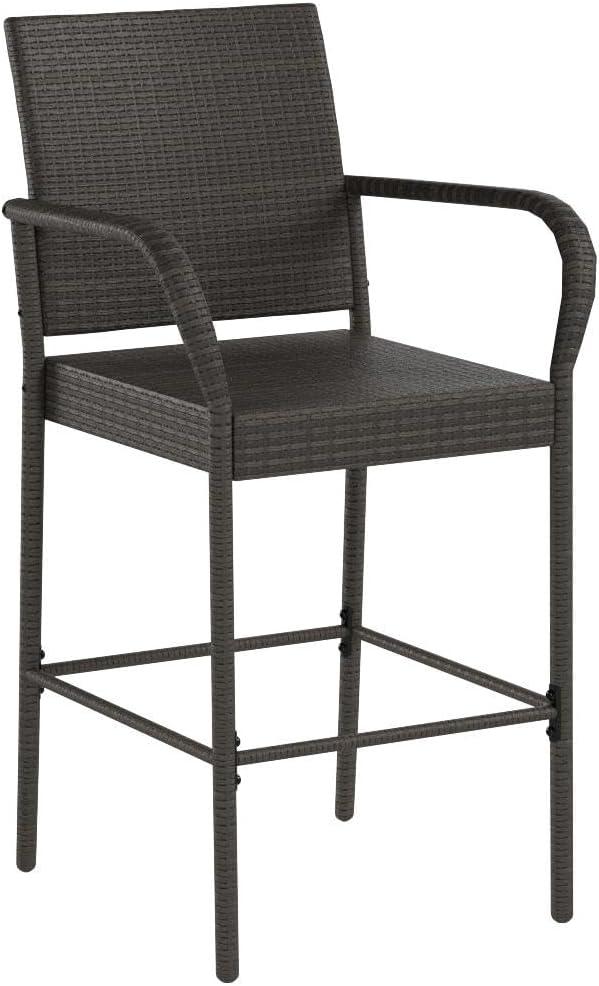 Best Choice Products Set of 2 Wicker Bar Stools, Indoor Outdoor Bar Height Chairs w/Cushion, Footrests, Armrests for Backyard, Patio, Pool, Garden, Deck - Brown
